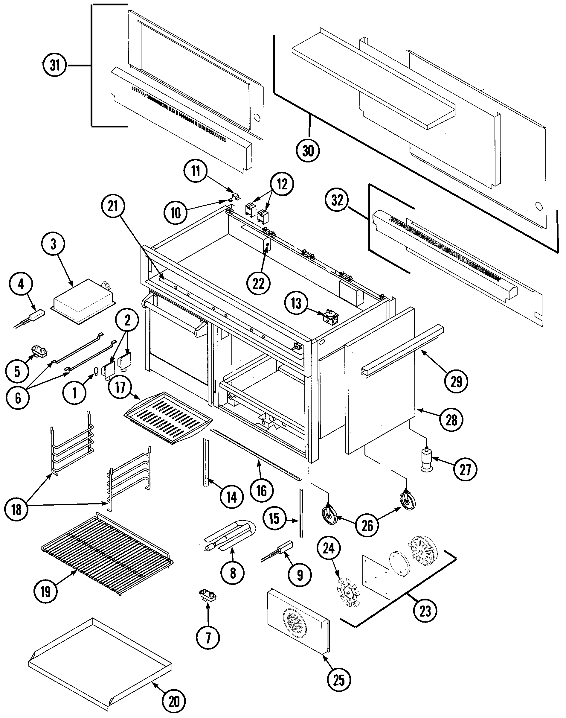 Jade RJGR6072A oven body/gas controls diagram