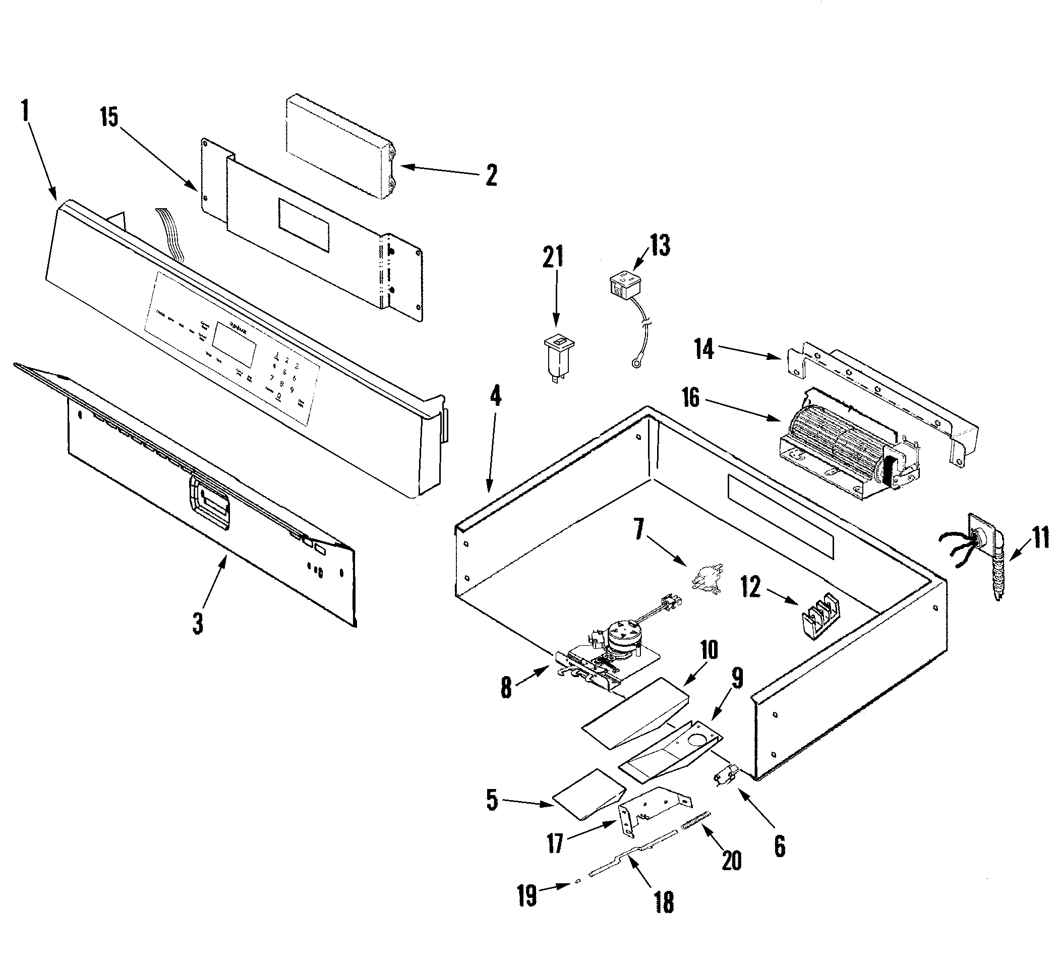 Jenn-Air JMW8330DAB control panel and internal controls diagram