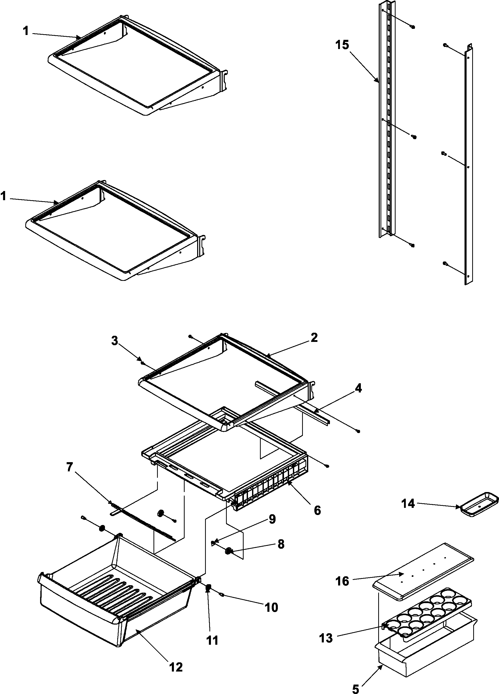 Amana ASD2627KEB deli and ref shelf diagram