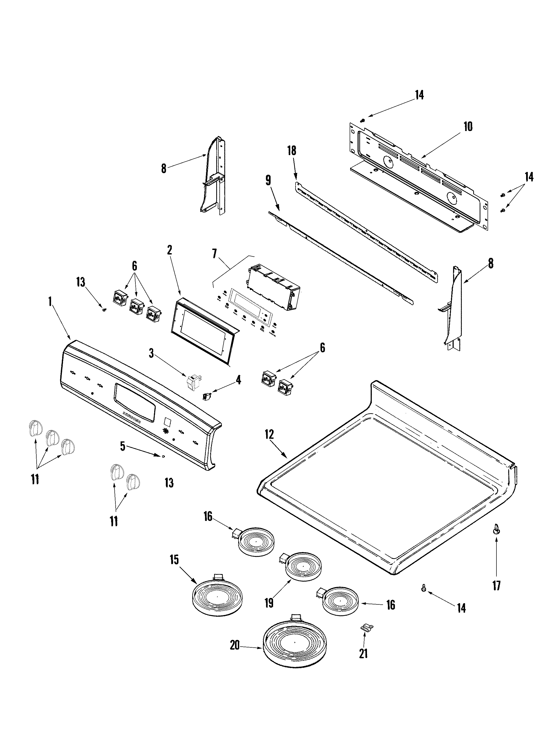 Samsung RESF3330DW control panel/top assembly diagram