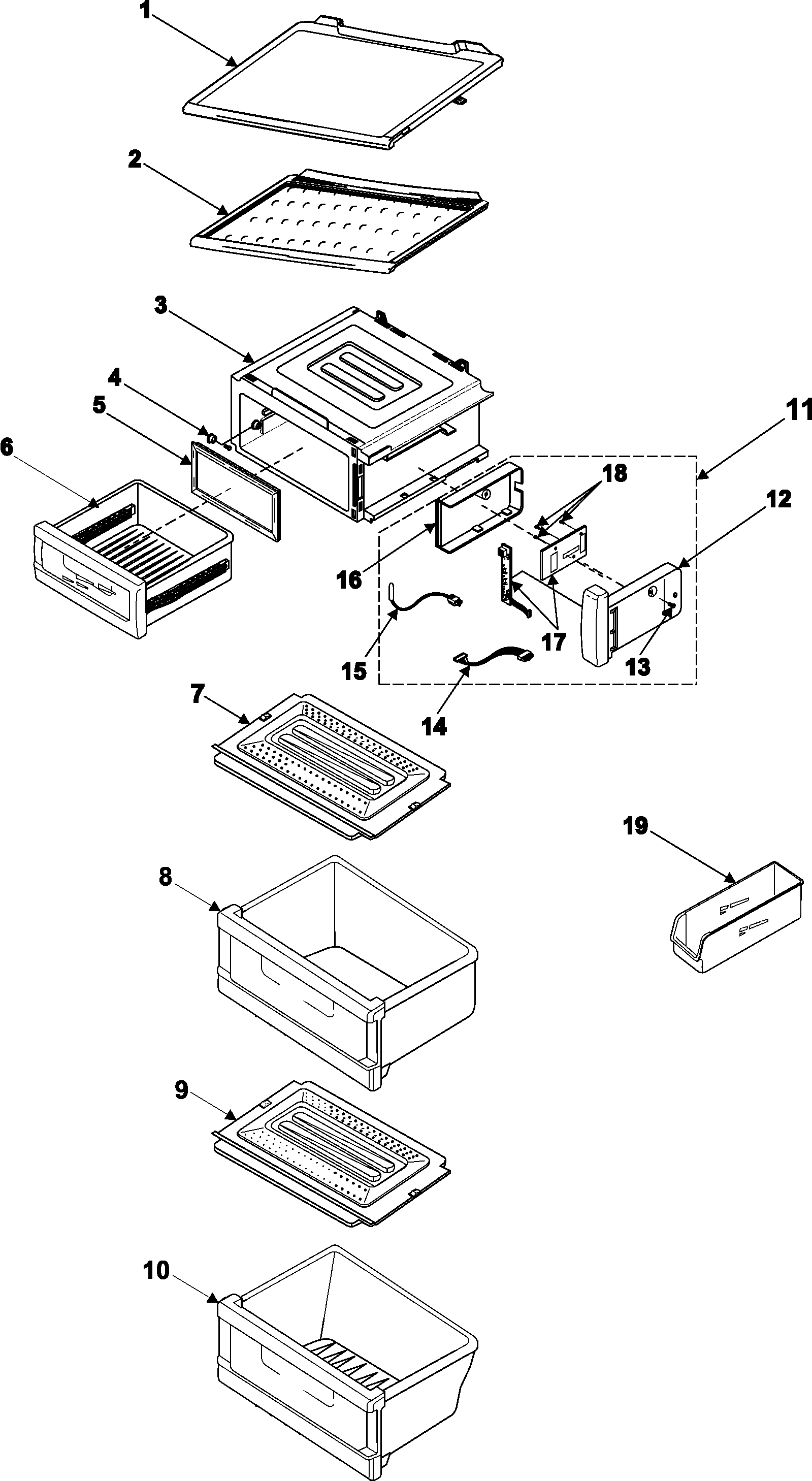 Samsung RS2555BB/XAA refrigerator shelves diagram