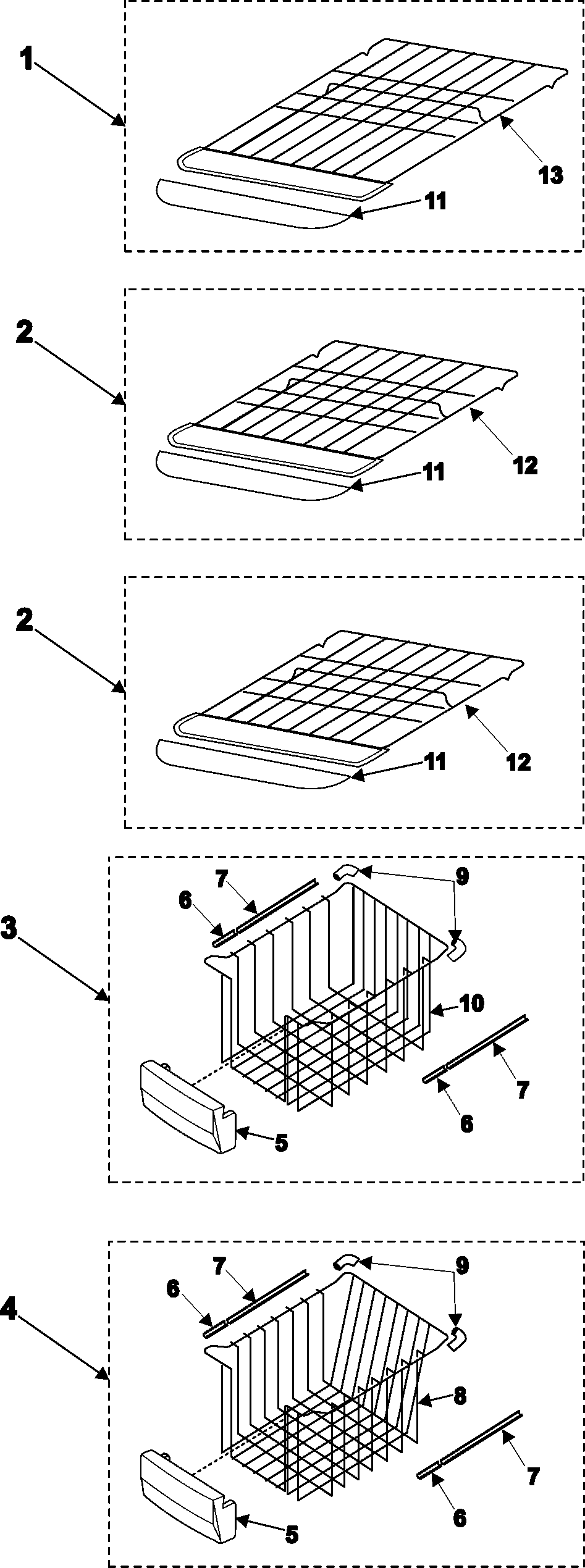 Samsung RS2555BB/XAA freezer shelves diagram