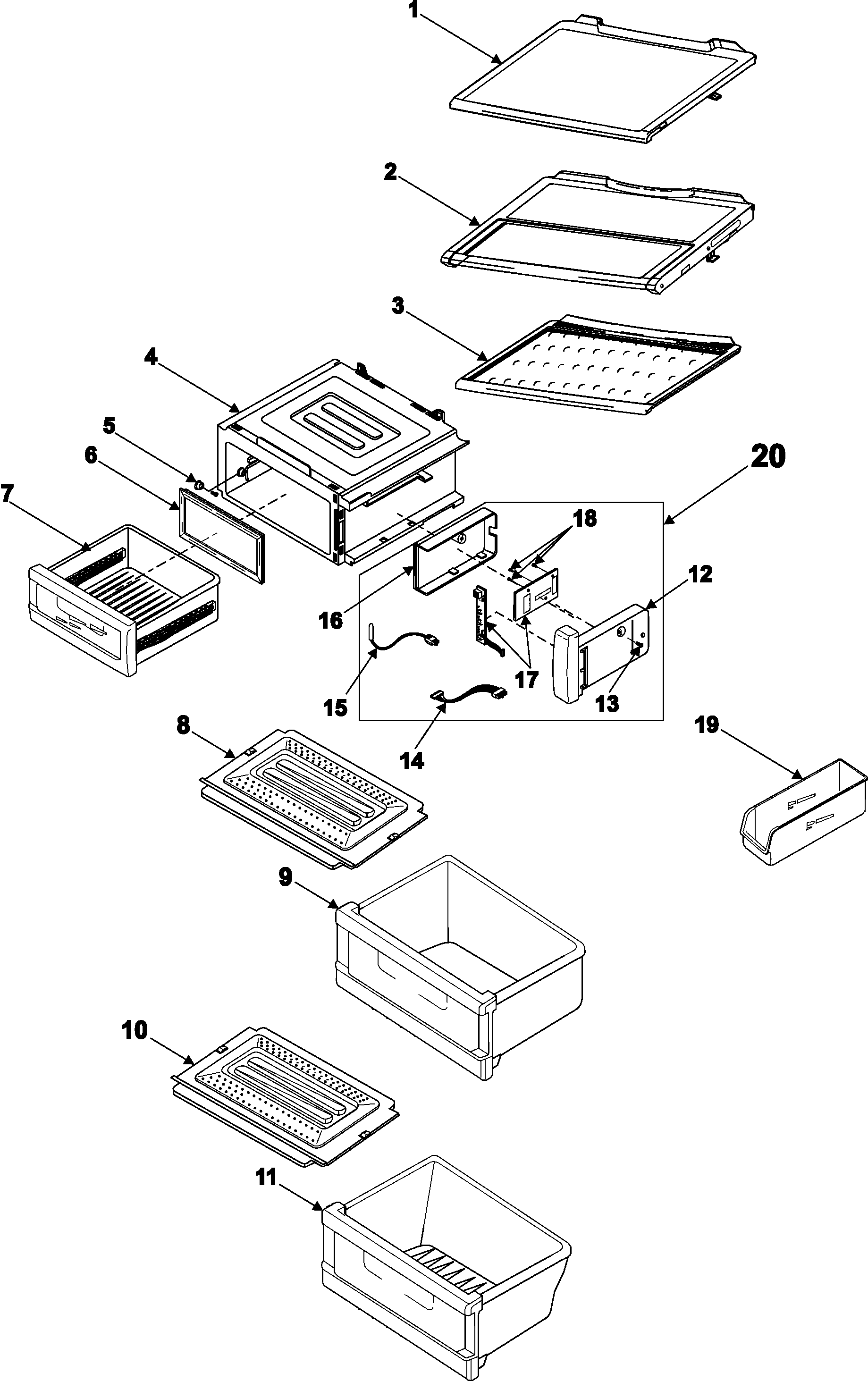 Samsung RS2577BB/XAA refrigerator shelves diagram