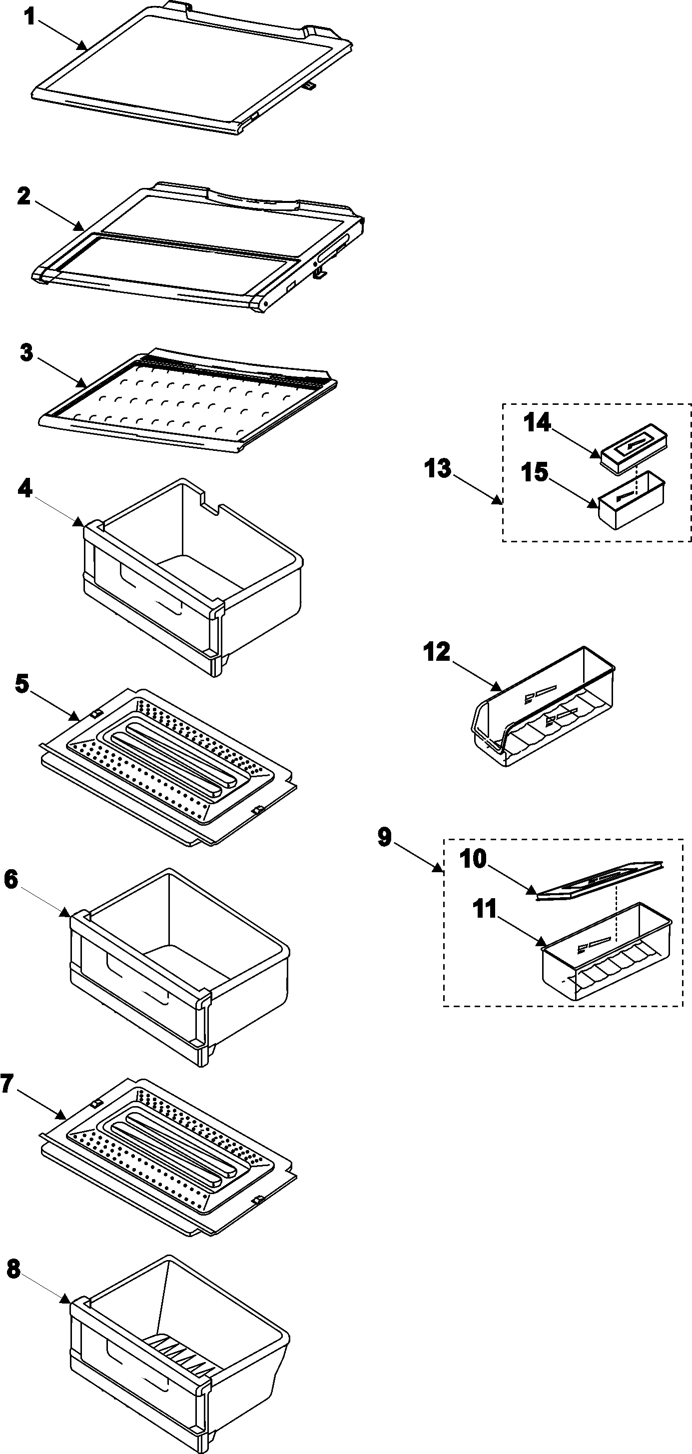 Samsung RS2666SW/XAA refrigerator shelves diagram