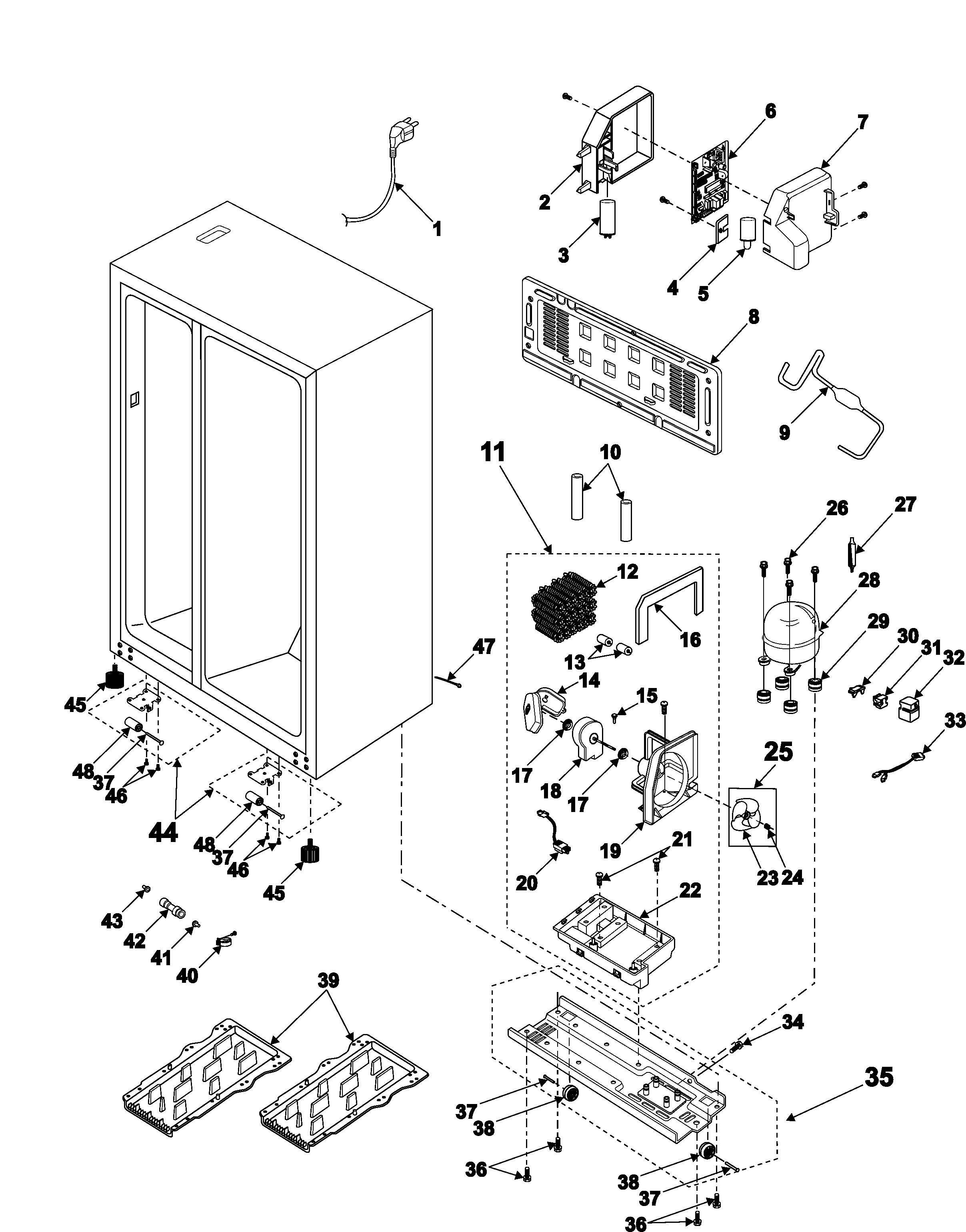 Samsung RS2666SW/XAA machine compartment & cabinet back diagram