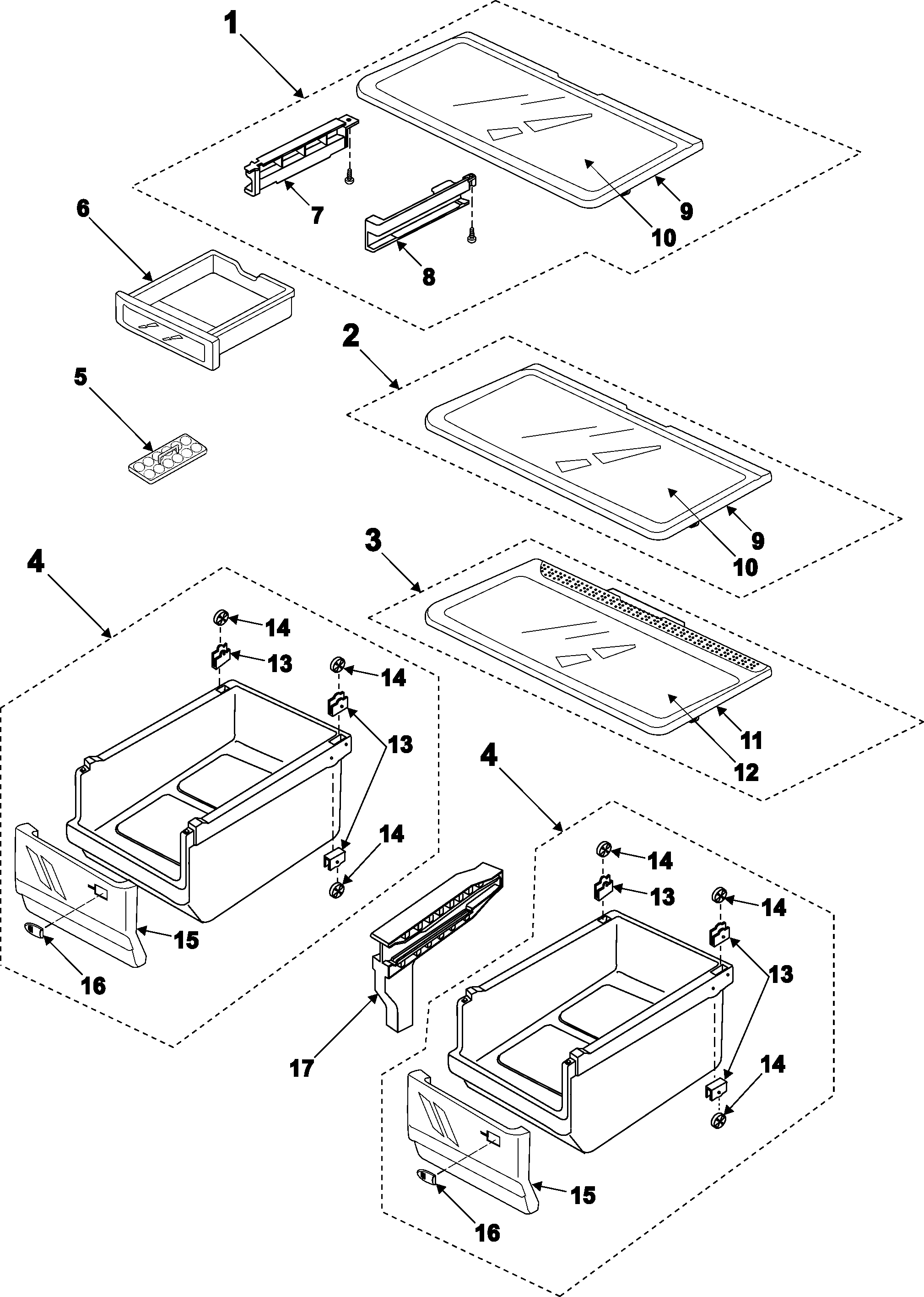Samsung RB1844SW/XAA refrigerator shelves diagram