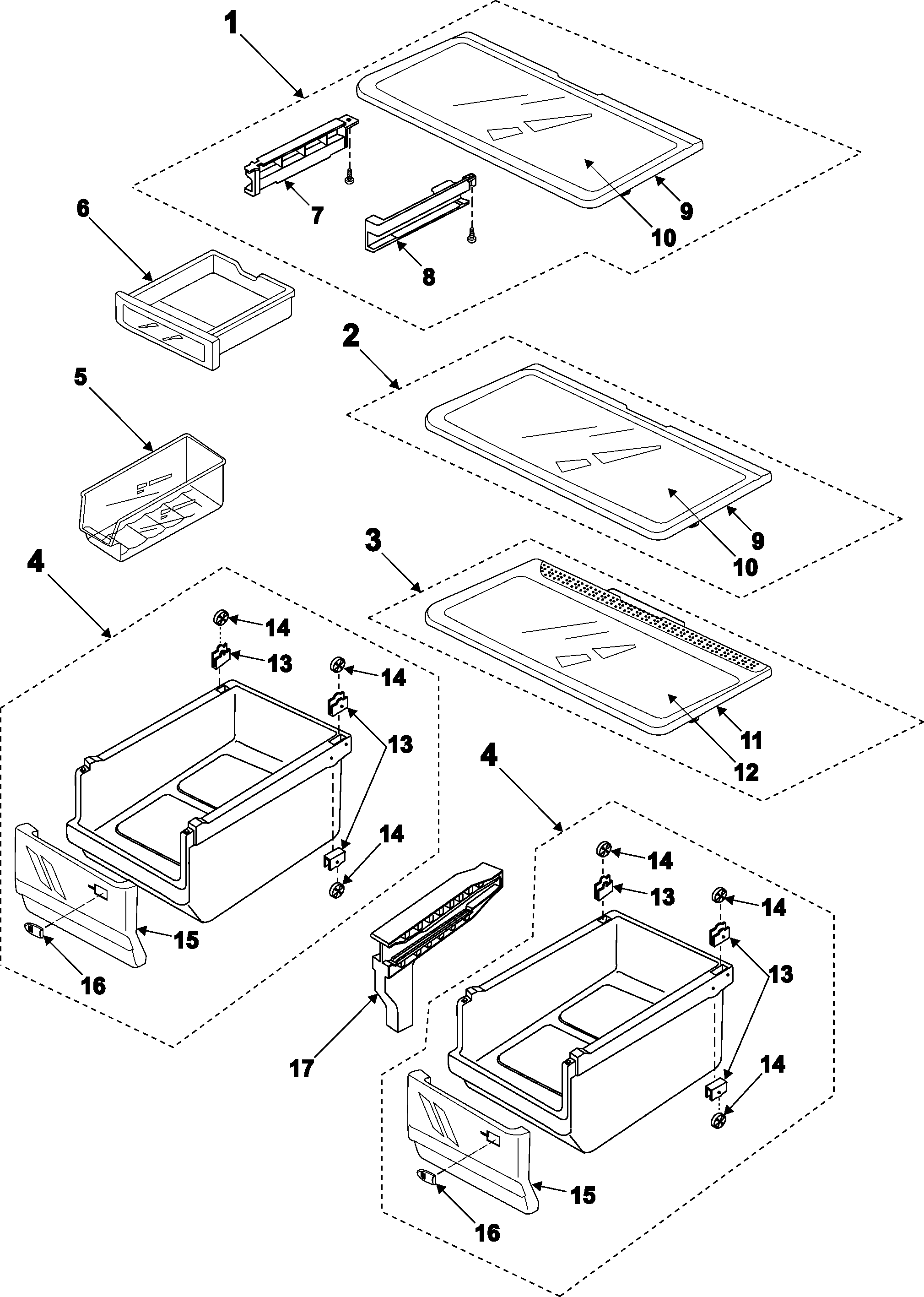 Samsung RB1955VQ/XAA refrigerator shelves diagram