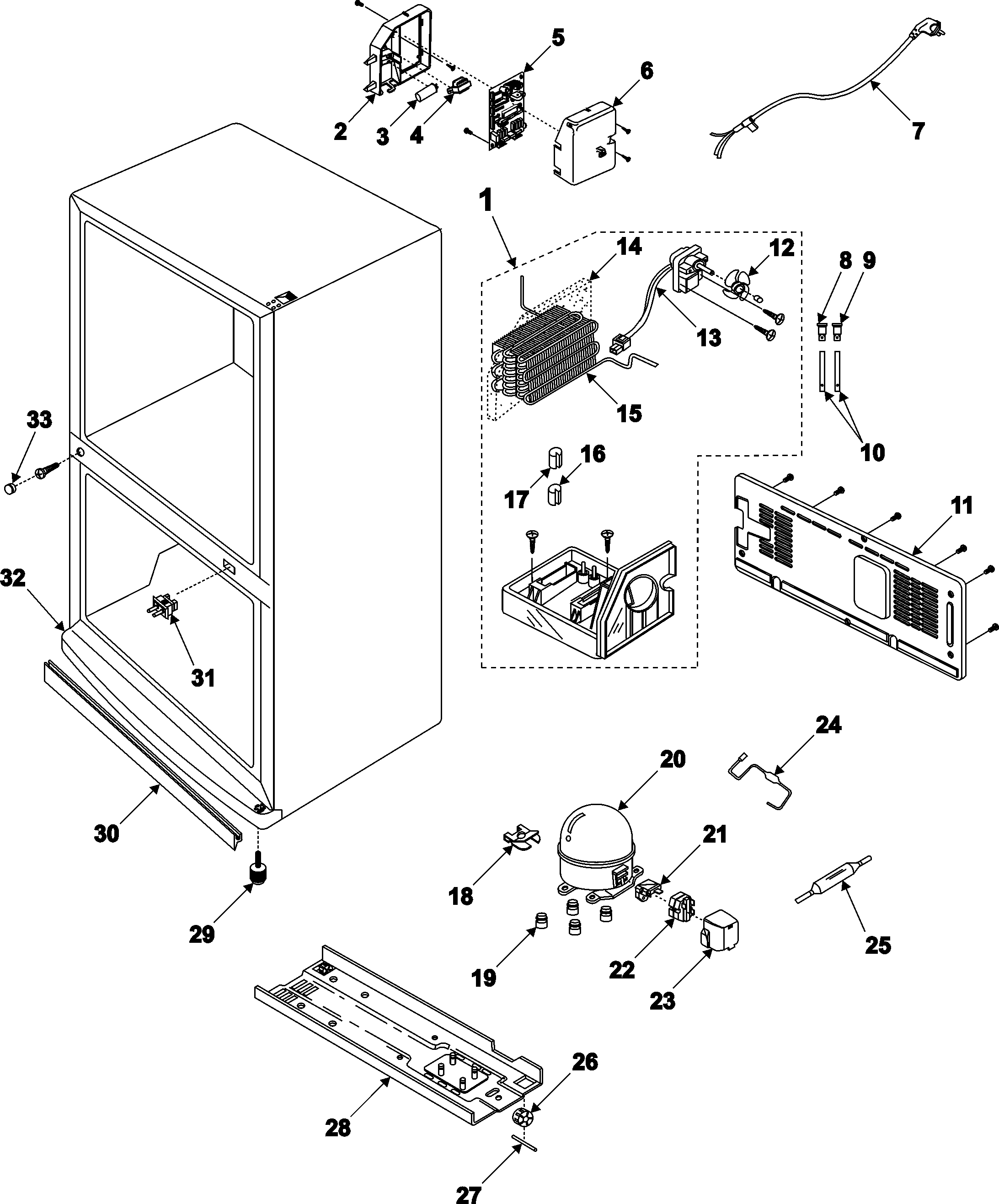 Samsung RB1944SL/XAA machine compartment and cabinet back diagram