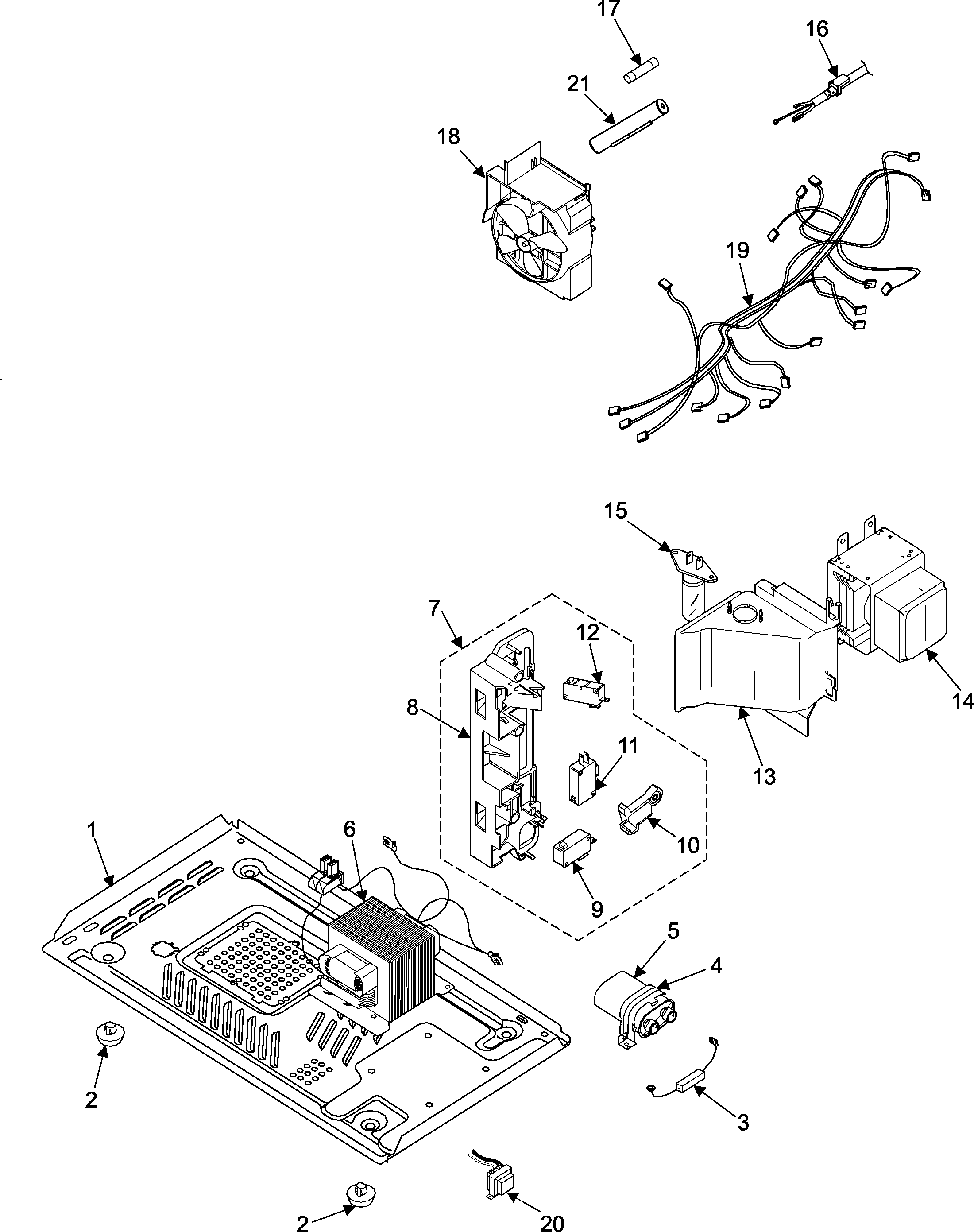 Samsung MW1030WA/XAA internal control/latch assy/base diagram