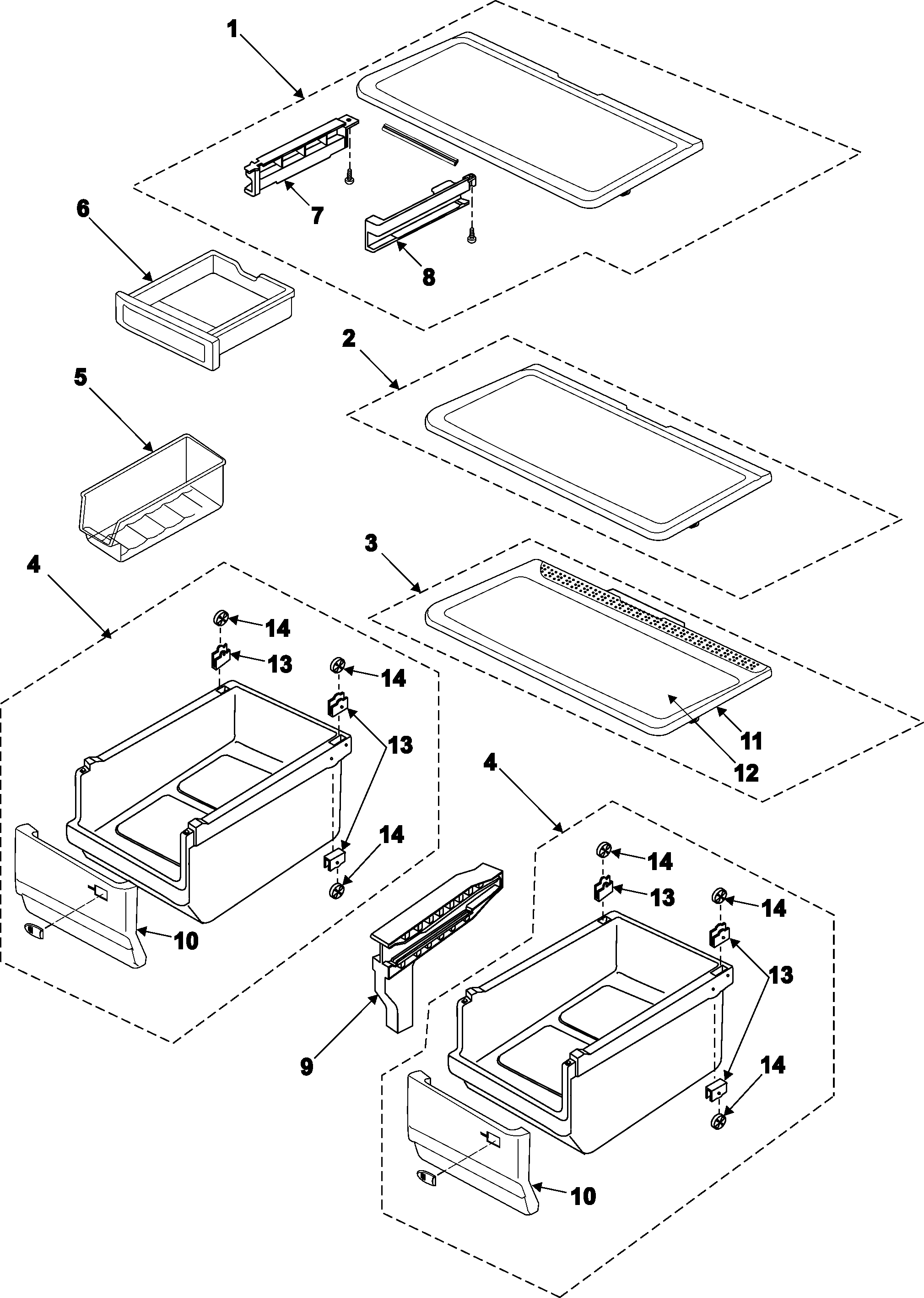 Samsung RB215BSBB/XAA-00 refrigerator shelves diagram