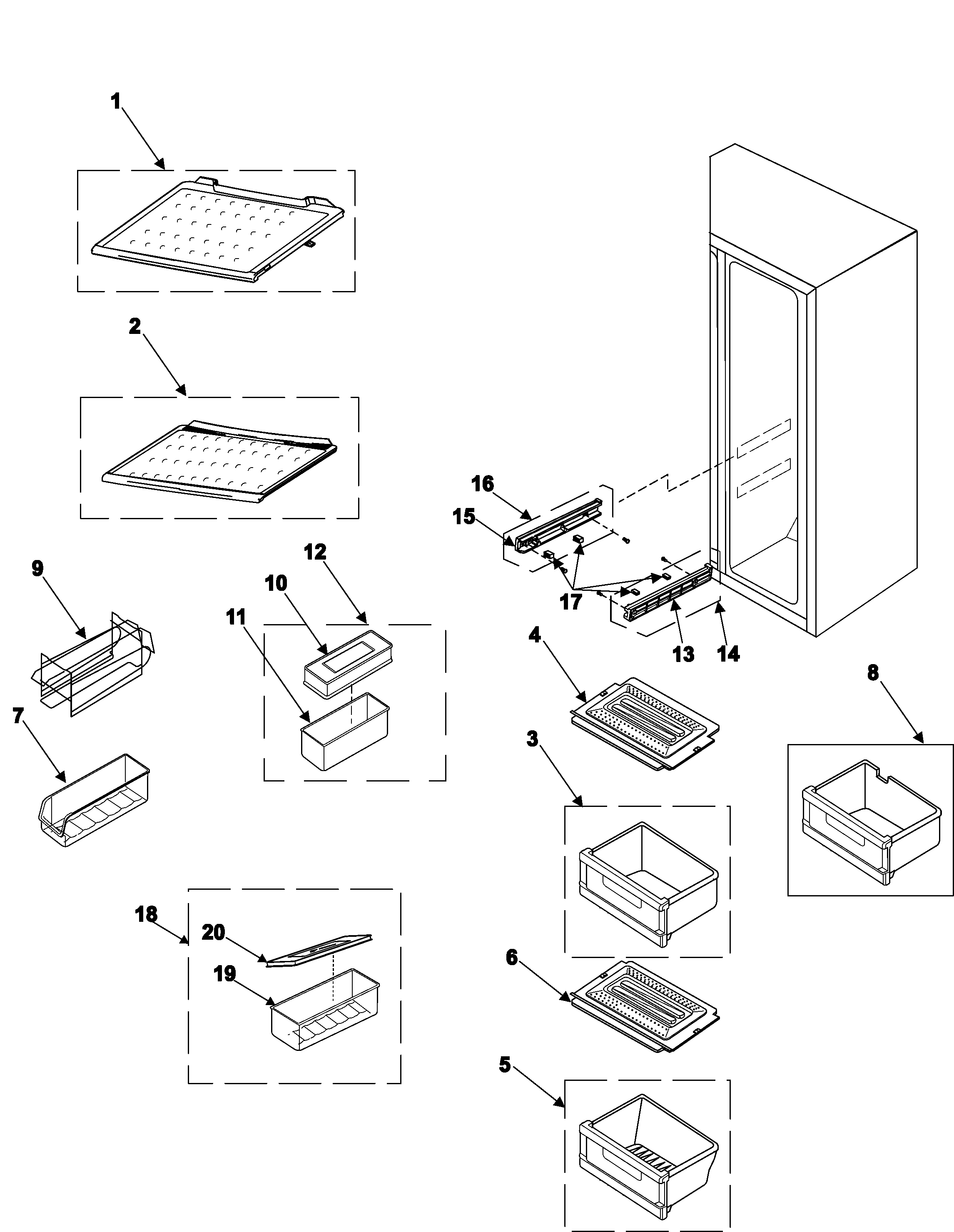 Samsung RS2644SL/XAA refrigerator shelves diagram
