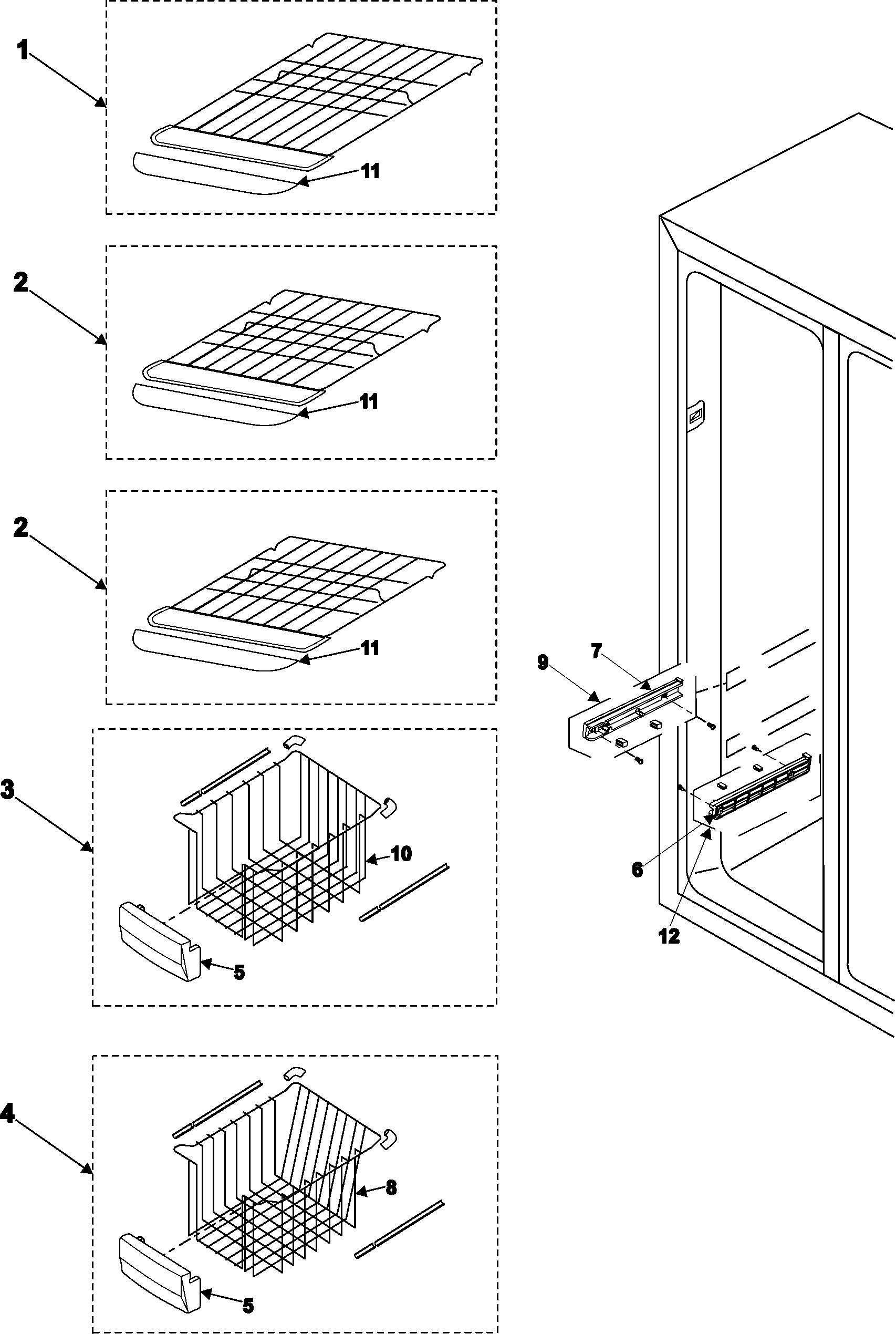 Samsung RS2644SL/XAA freezer shelves diagram