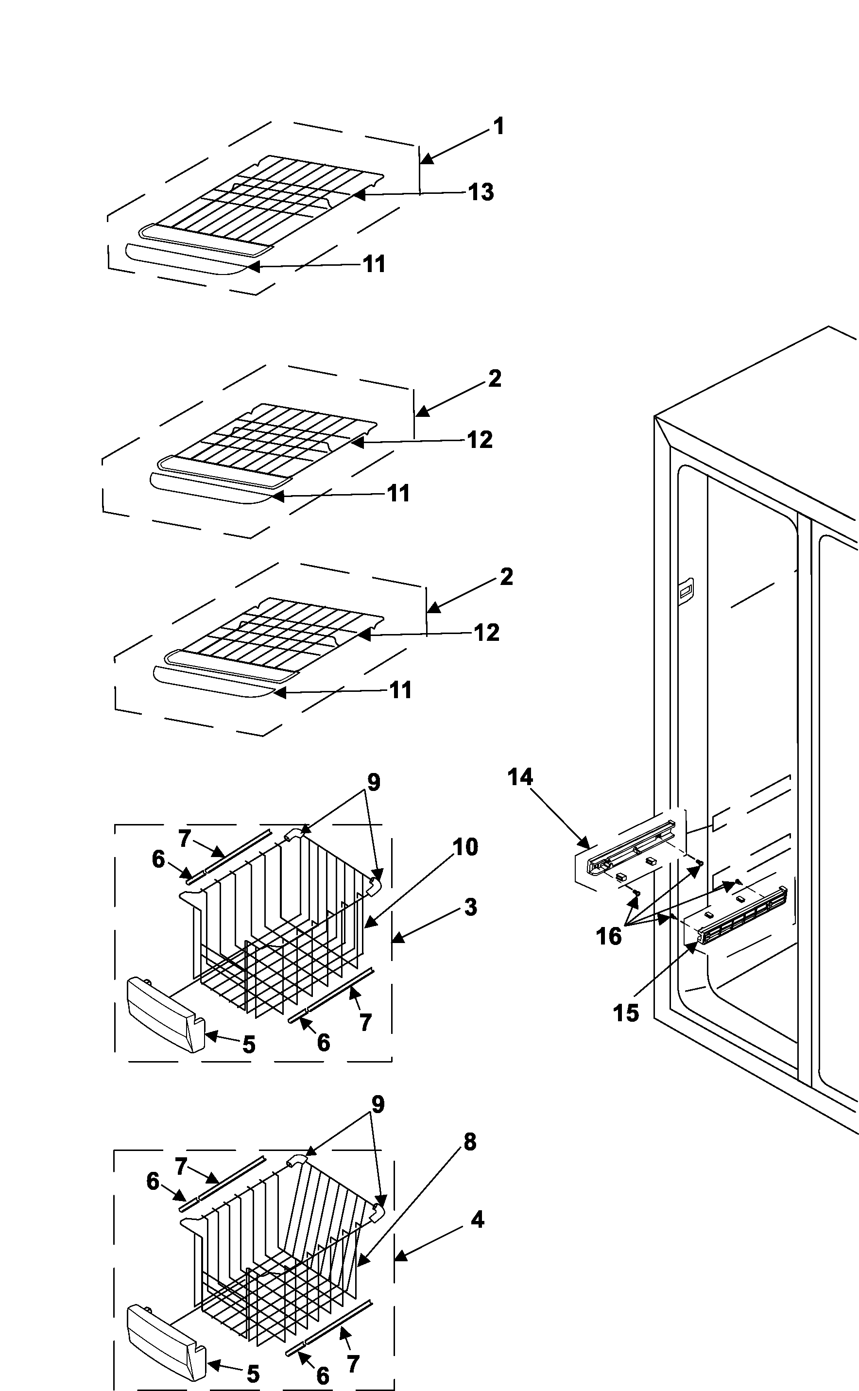 Samsung RS2545SH/XAA freezer shelves diagram