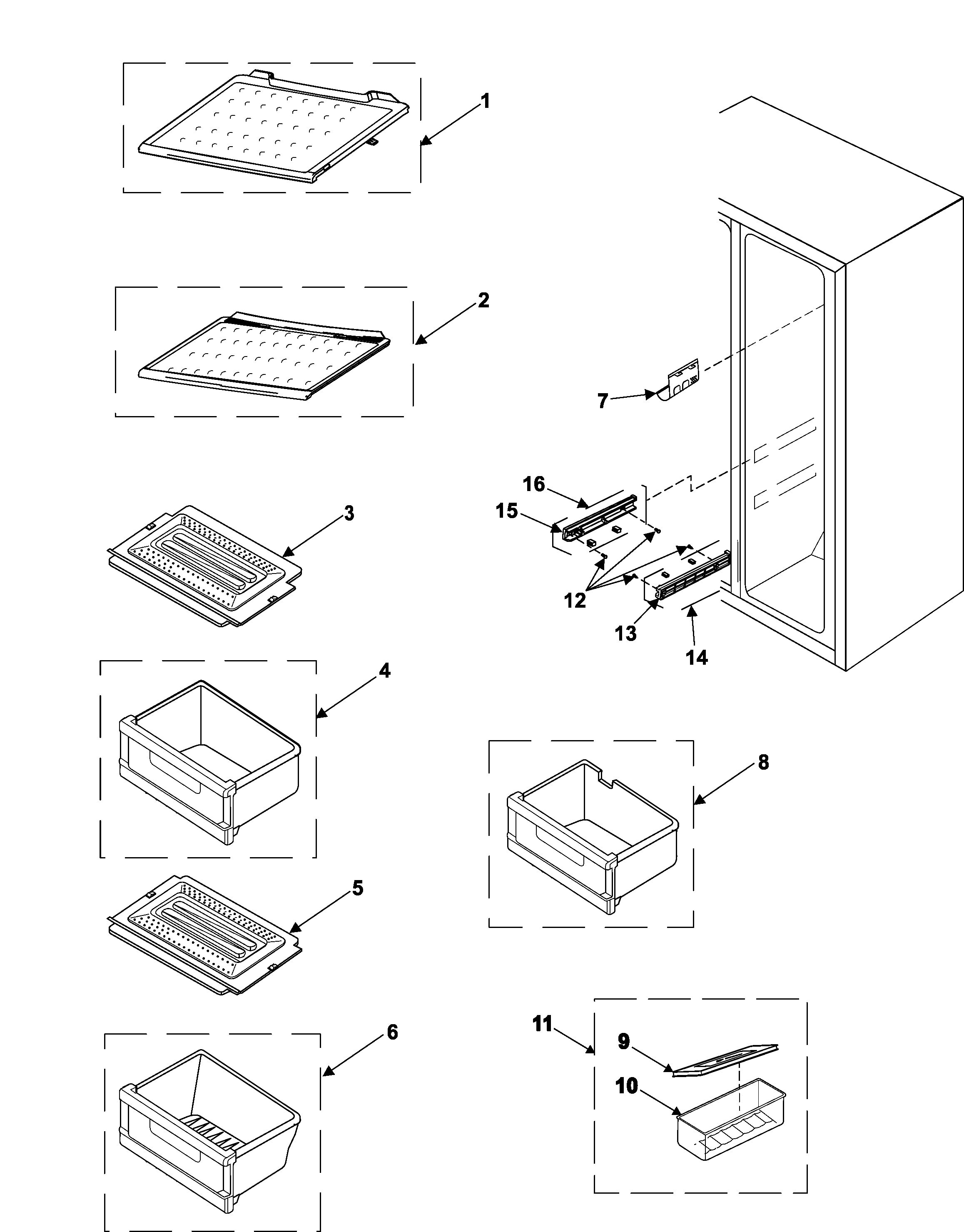 Samsung RS2545SH/XAA refrigerator shelves diagram
