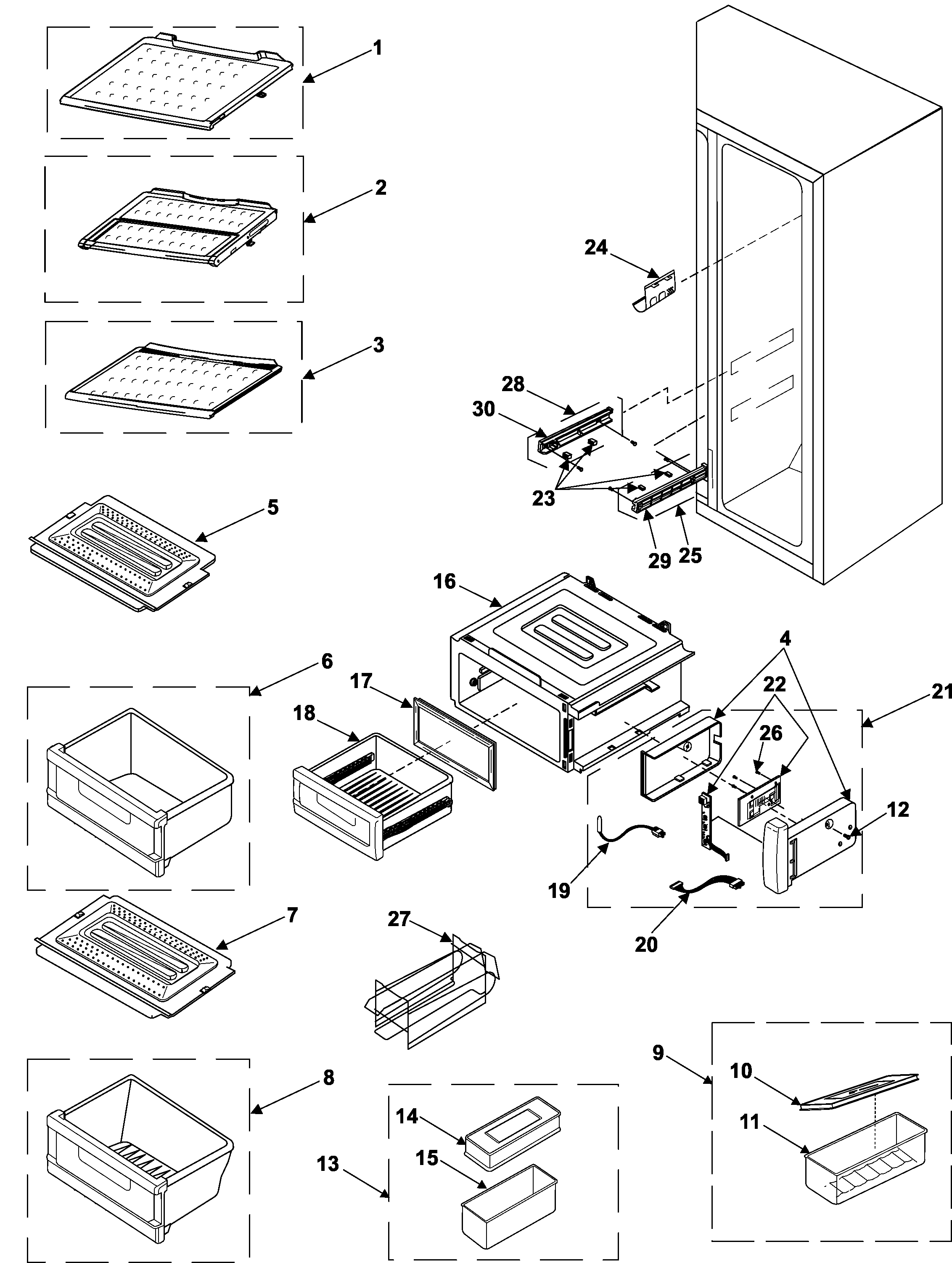 Samsung RS2666SL/XAA refrigerator shelves diagram