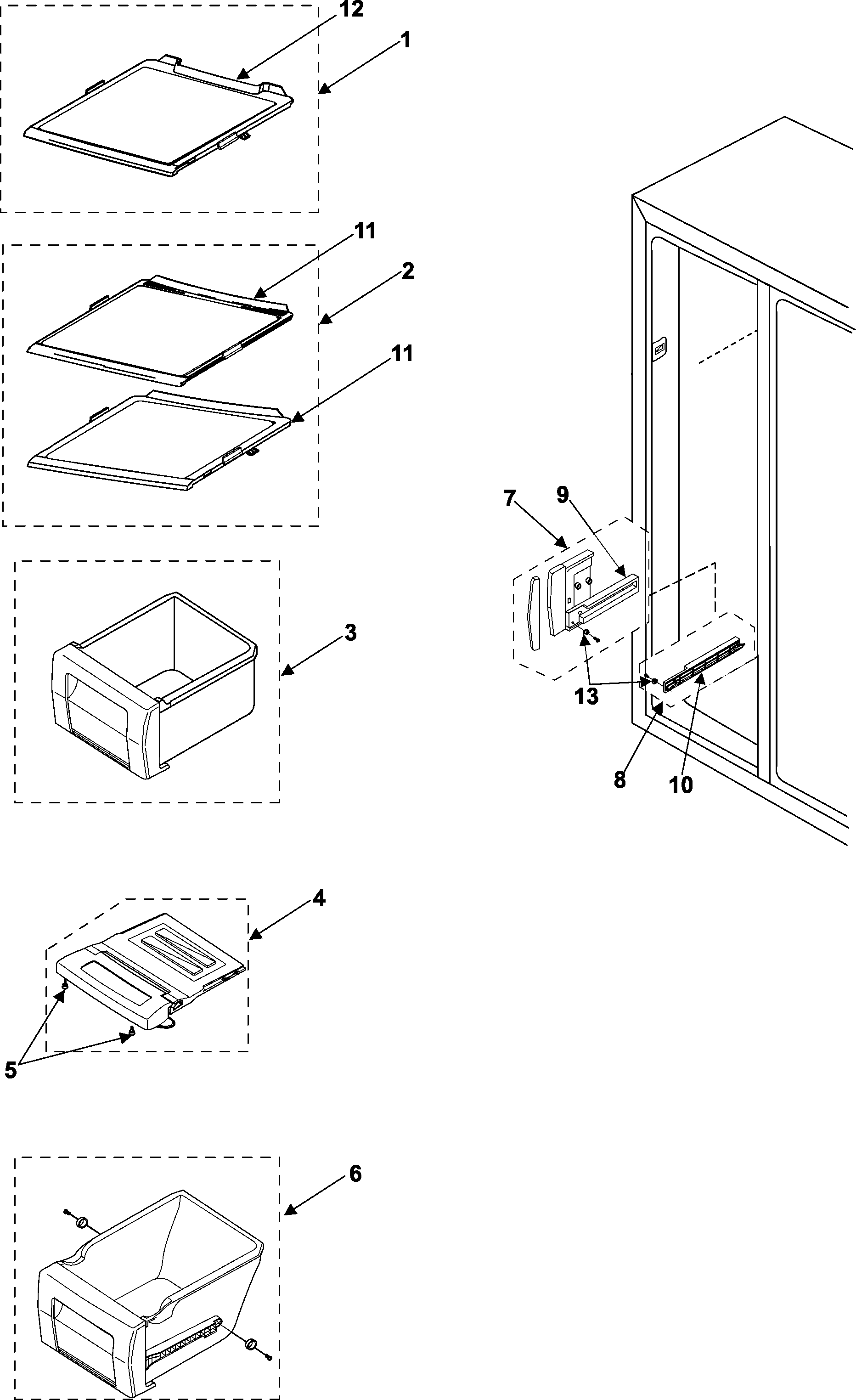 Samsung RS257BARB/XAA freezer shelves diagram