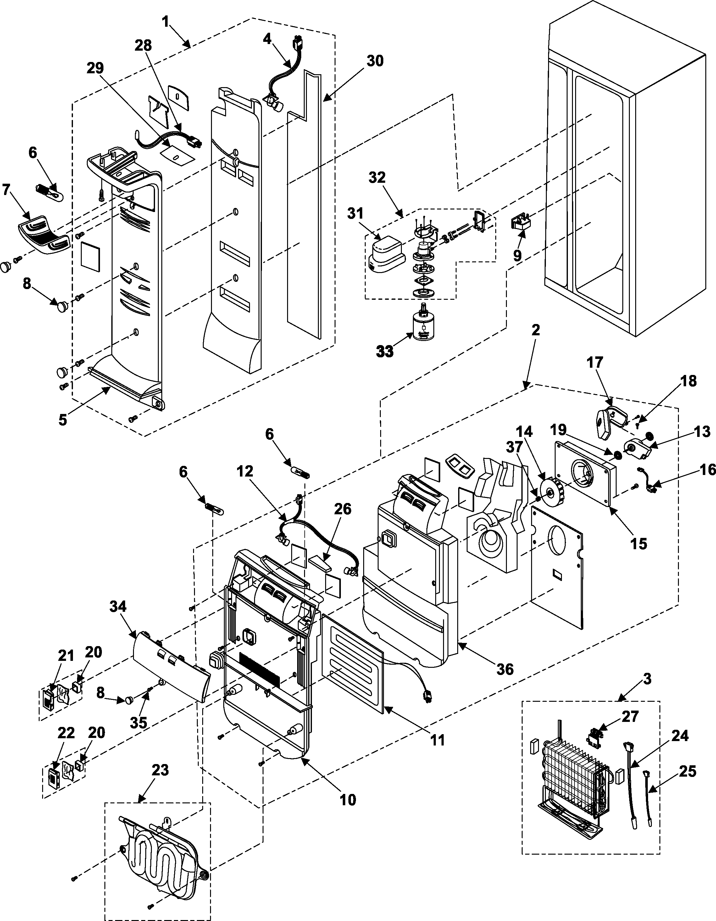 Samsung RS255BASB/XAA refrigerator compartment diagram