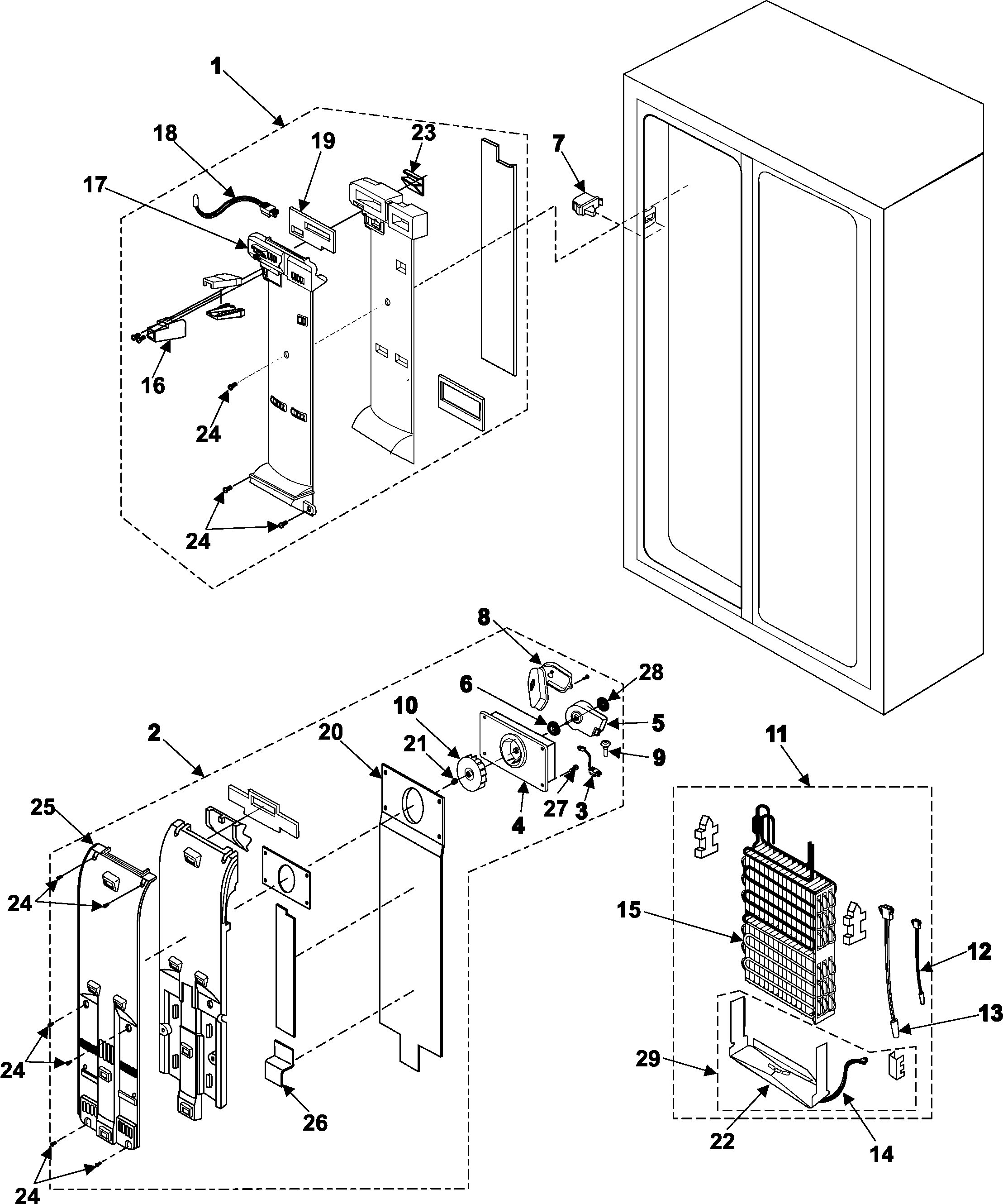 Samsung RS255BASB/XAA freezer compartment diagram