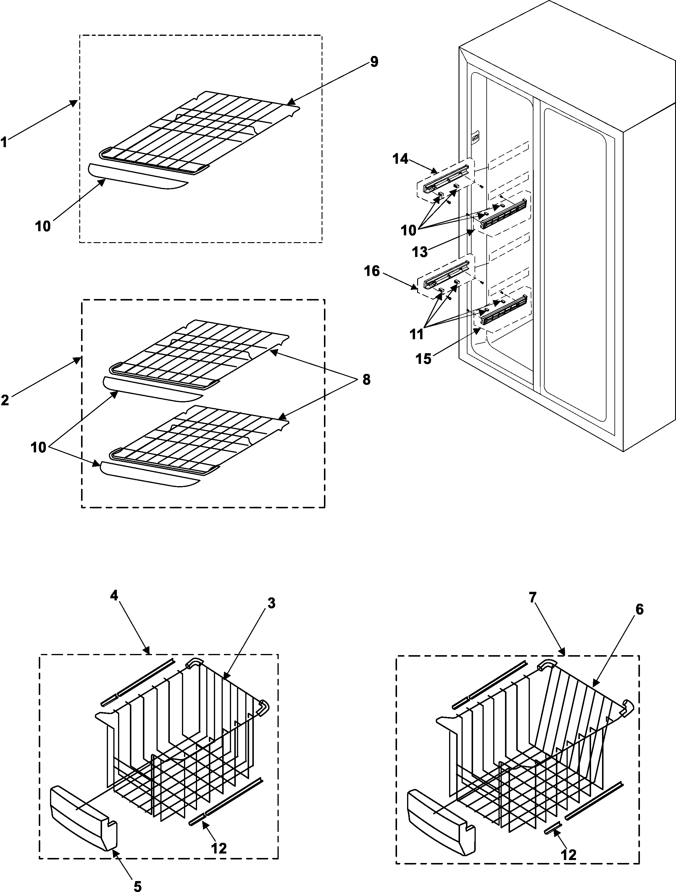 Samsung RS255BASB/XAA freezer shelves diagram