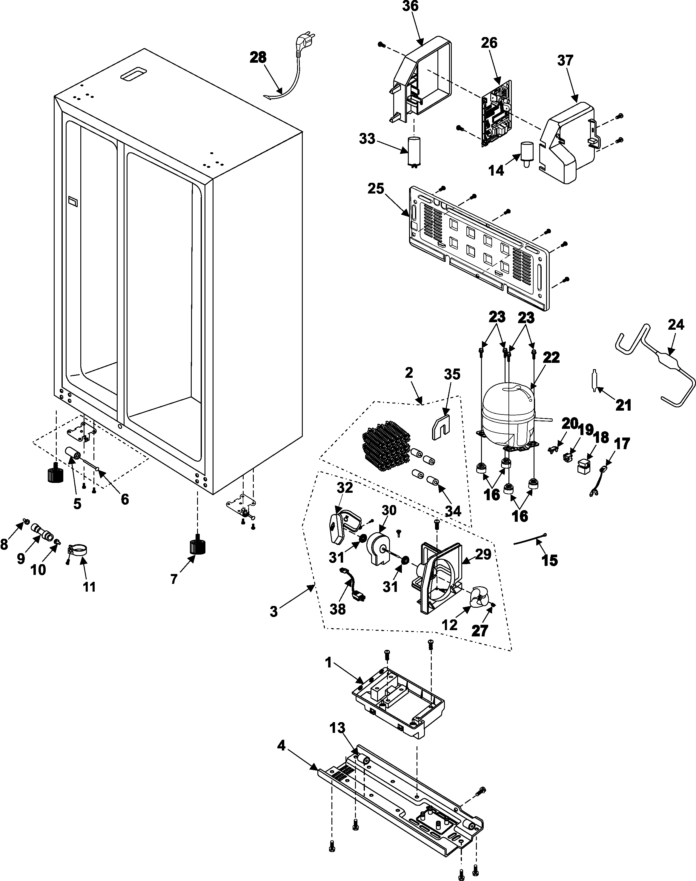 Samsung RS255BASB/XAA machine compartment-compressor diagram