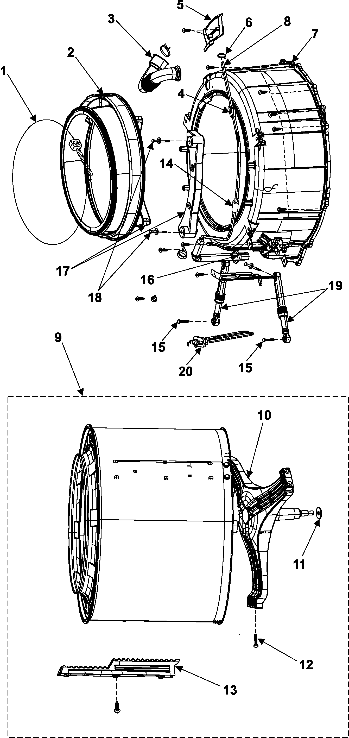 Samsung WF316BAC/XAA tub front diagram