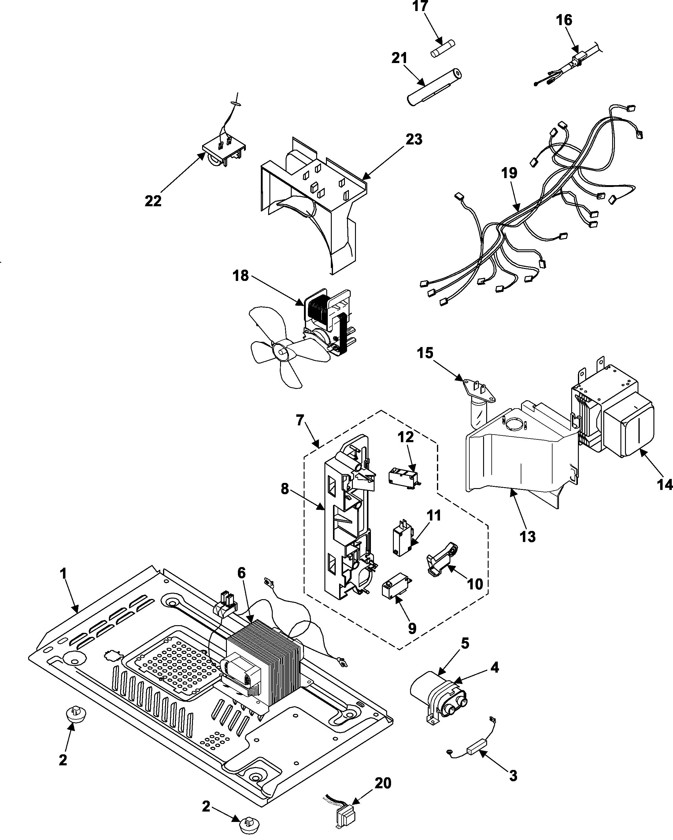 Samsung MS840WB/XAA internal control/latch assy/base diagram