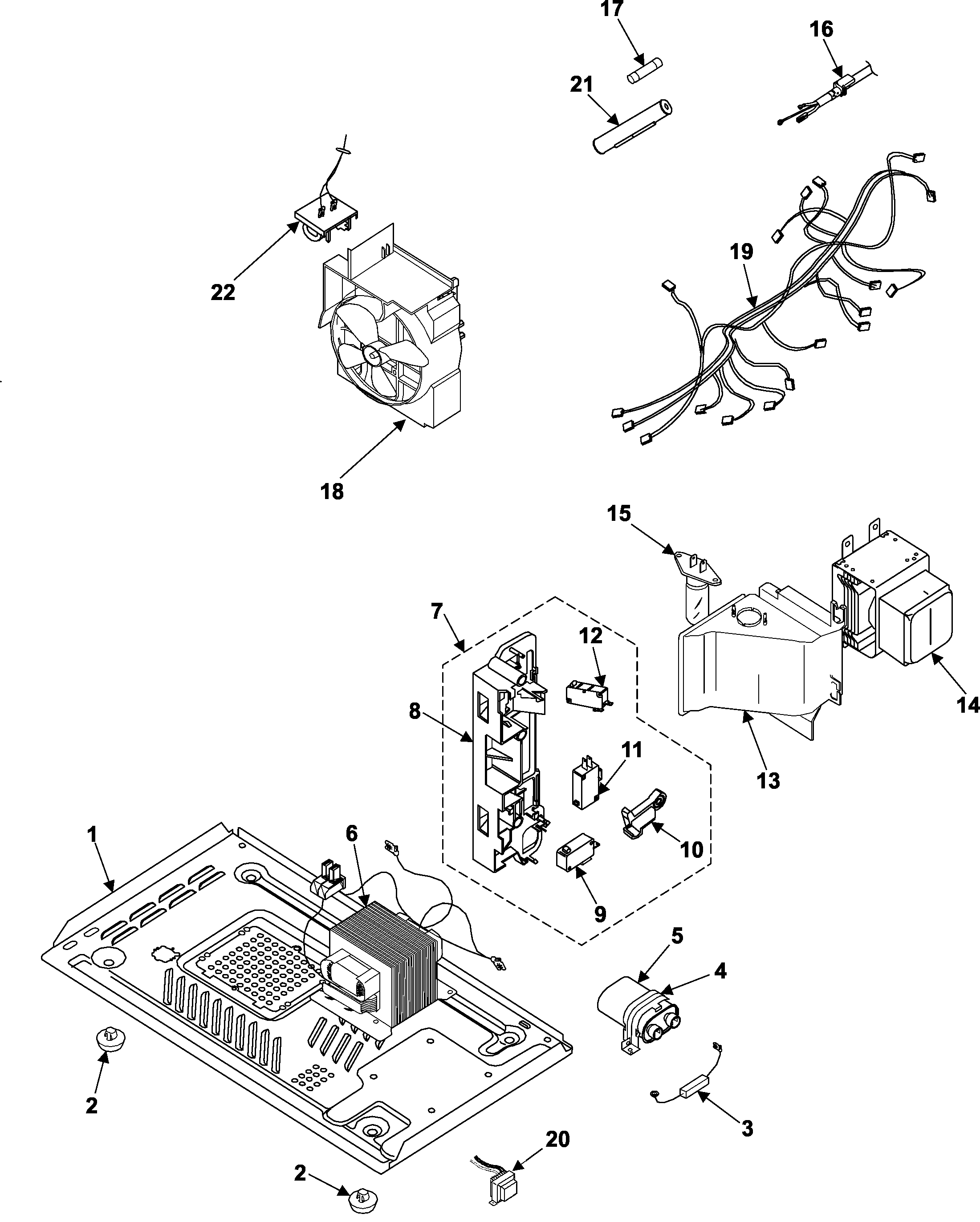 Samsung MS1040WB/XAA internal control/latch assy/base diagram