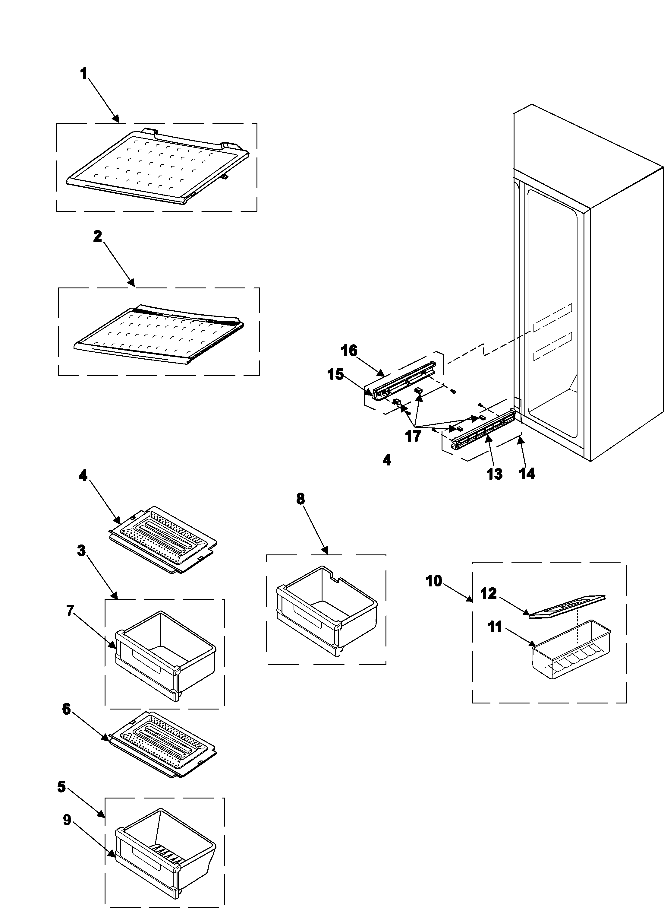 Samsung RS2622SW/XAA refrigerator shelves diagram