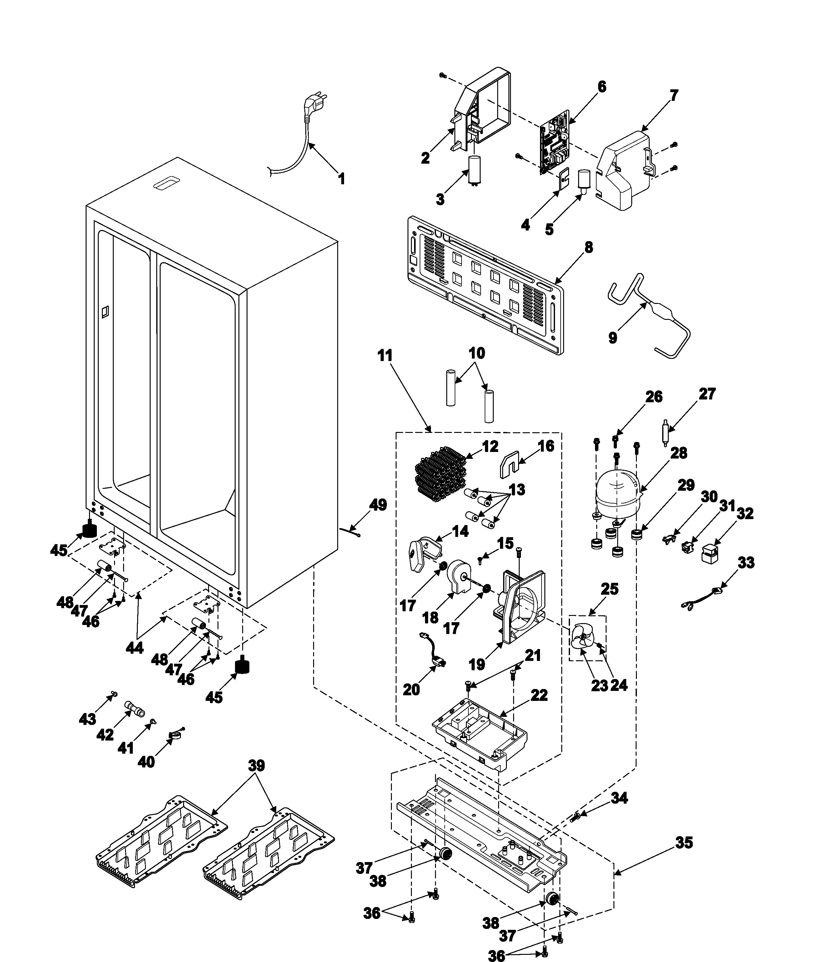 Samsung RS2622SW/XAA machine compartment & cabinet back diagram