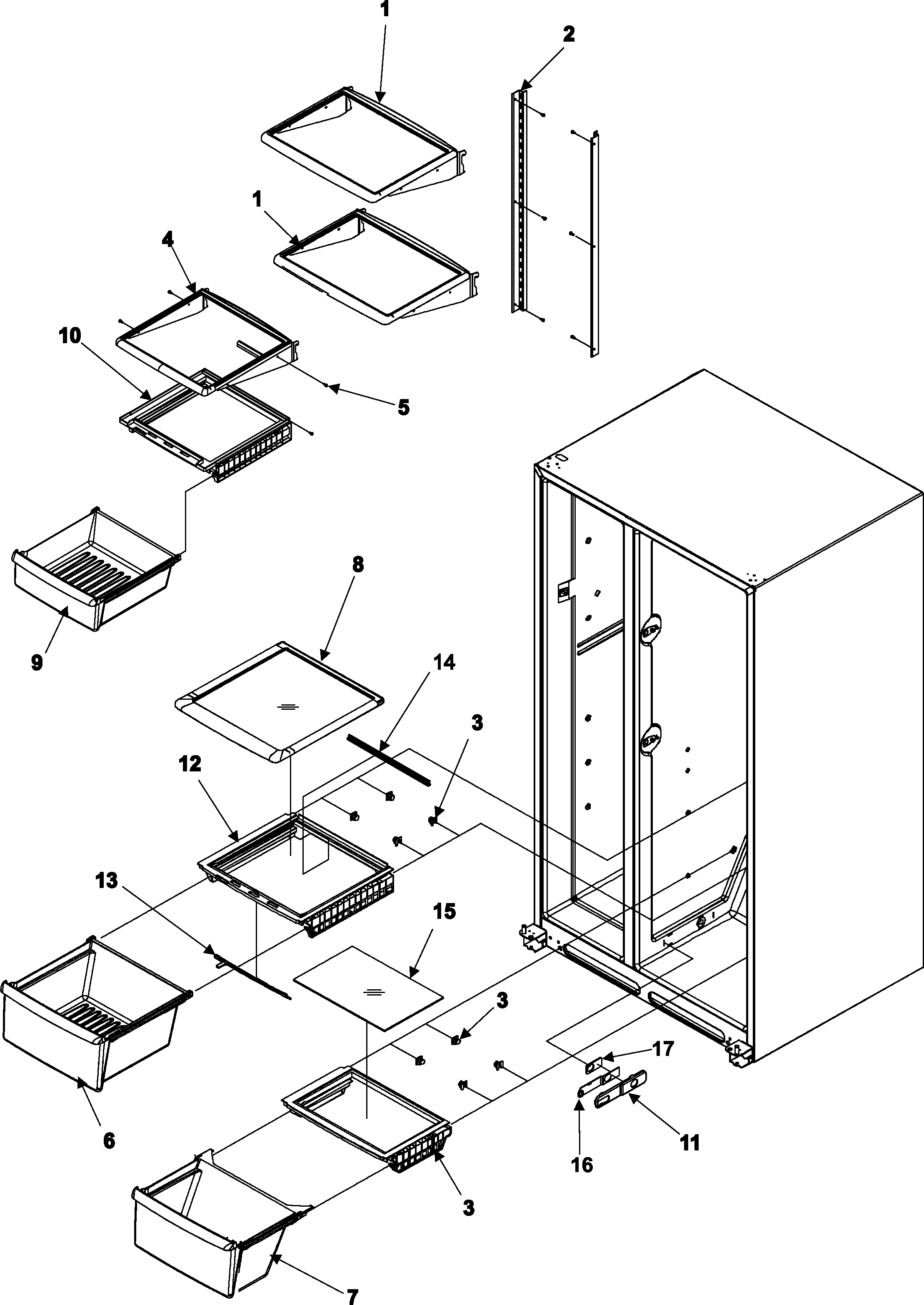 Amana ASD2625KEQ crisper assy & ref diagram