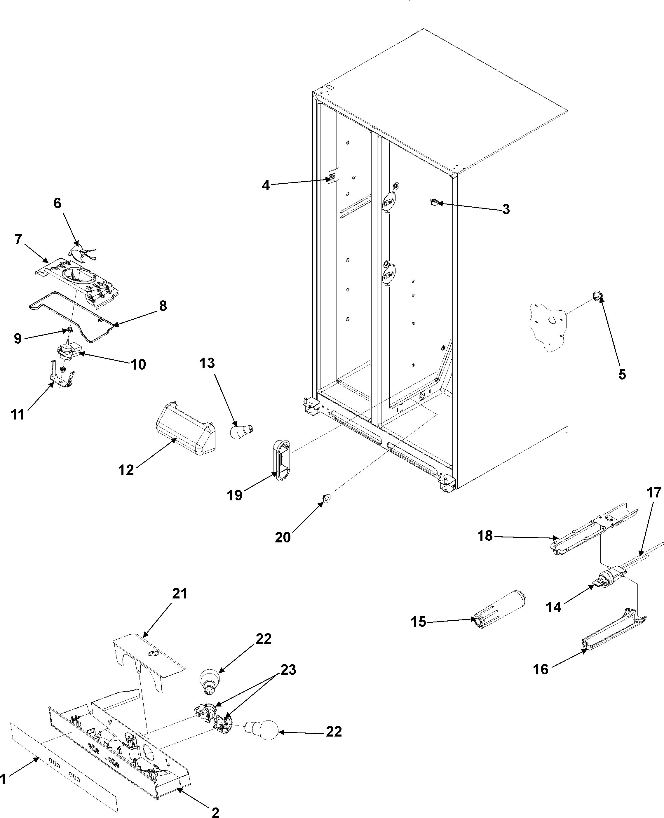 Amana ASD2625KEQ evap fan assy and lights diagram
