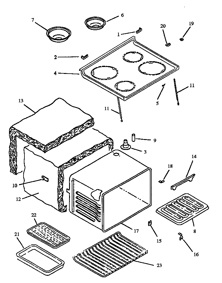 Amana CARR632WW-P1142624NWW main top and oven assy diagram