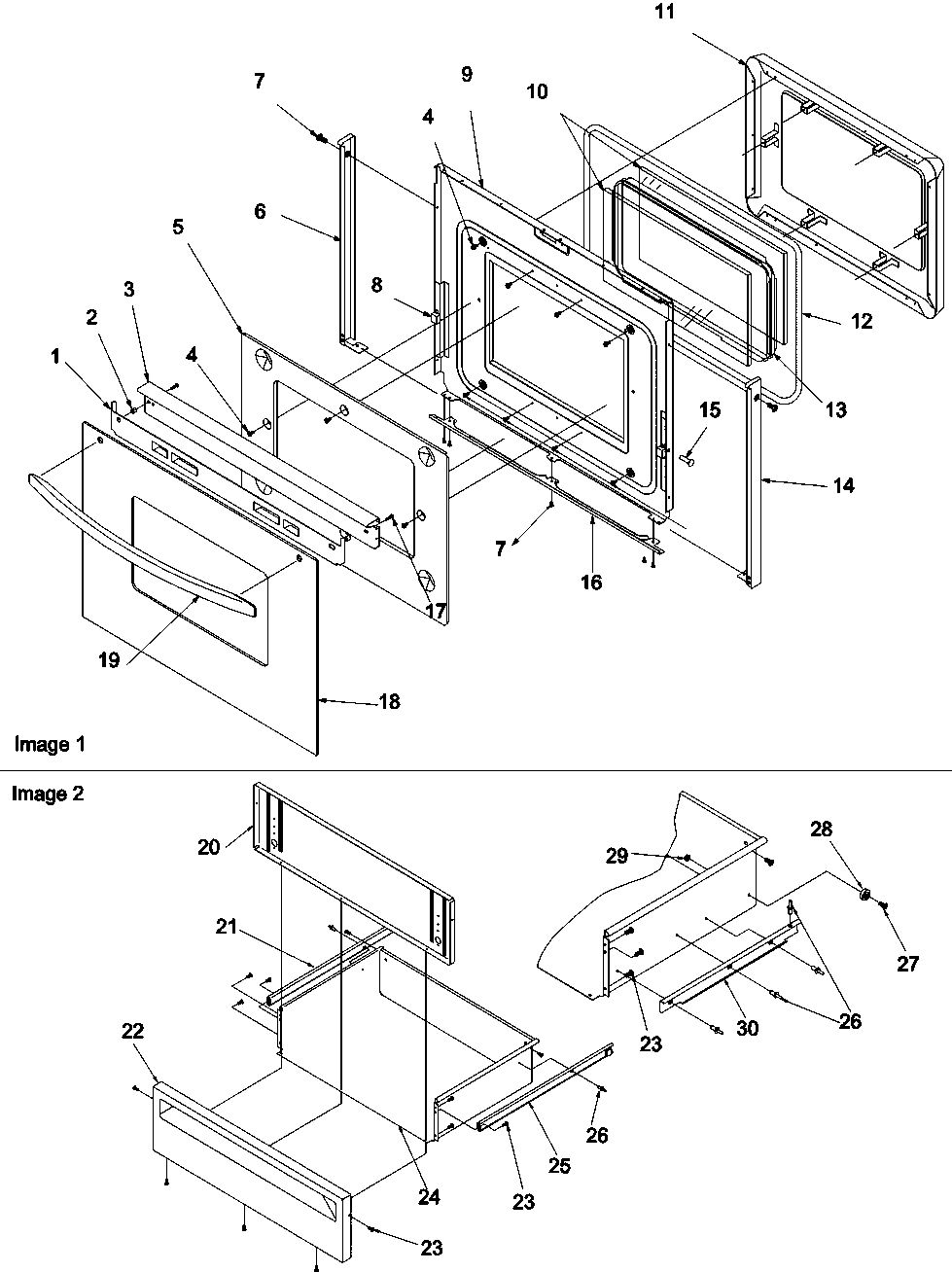 Amana ARGS7650E-P1130752NE oven door & storage drawer diagram