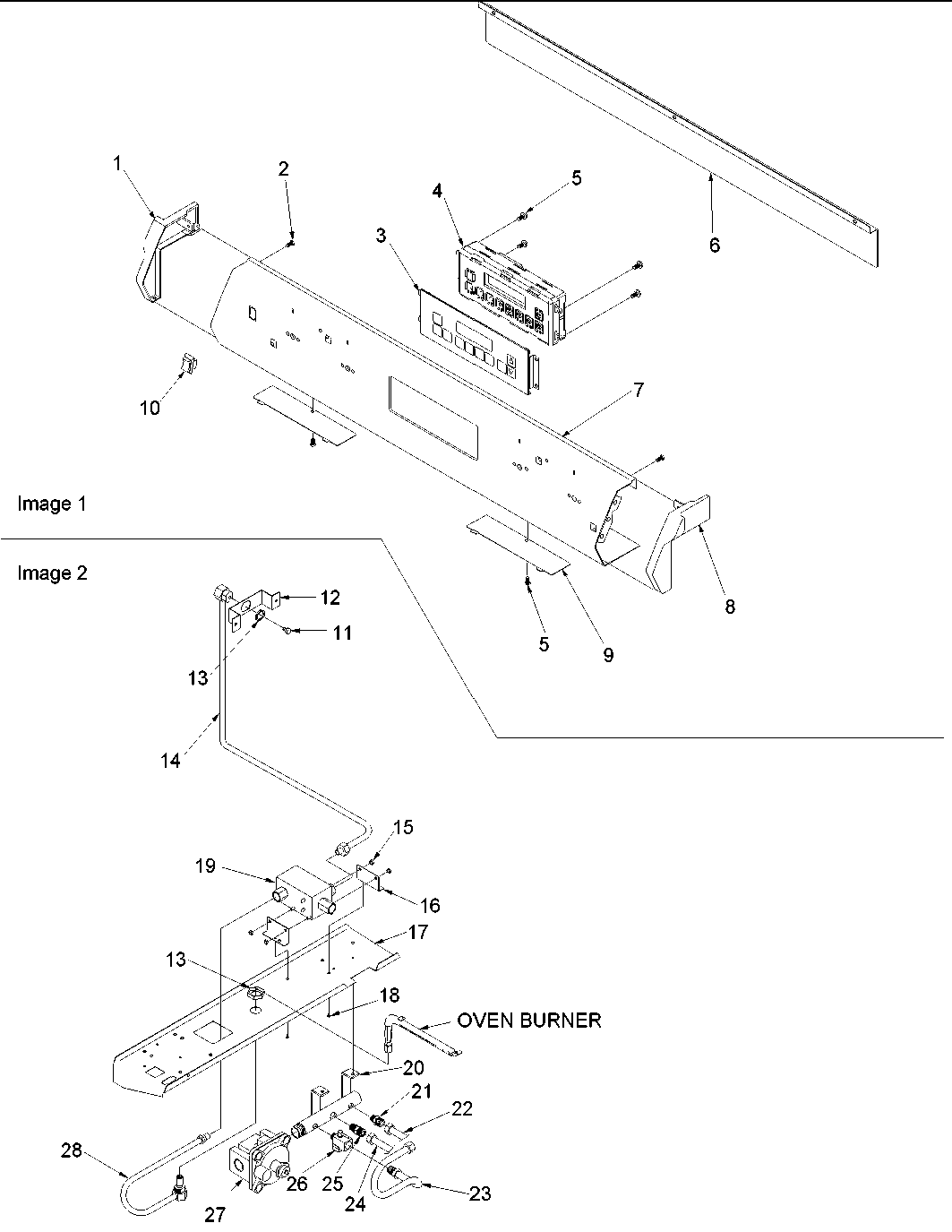 Amana ARGS7650E-P1130764NE control panel and gas supply diagram