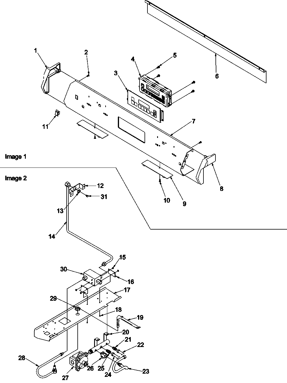 Amana ARGS7650E-P1130759NE control panel and gas supply diagram
