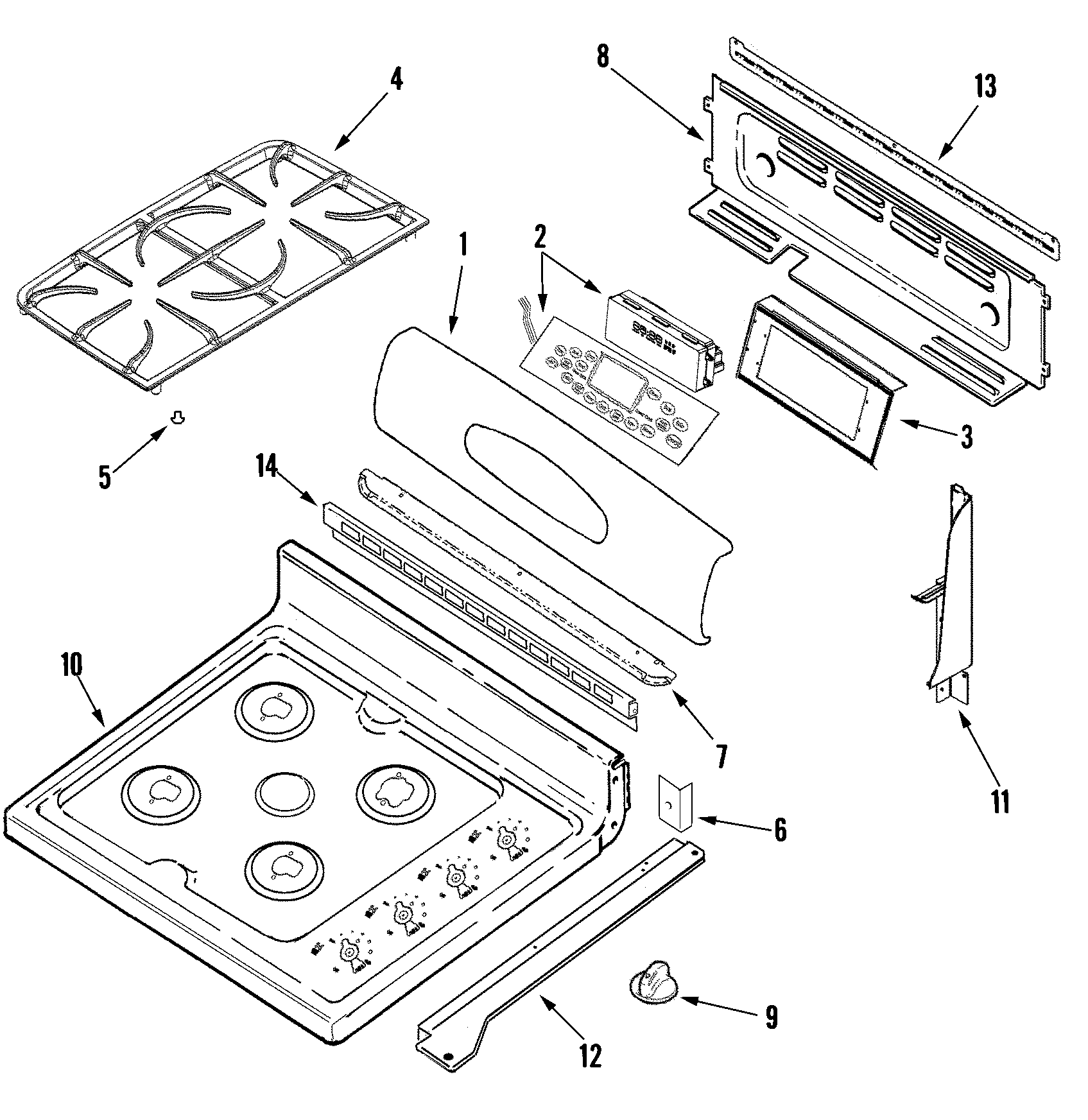 Maytag MGR6775ADB control panel/top assembly diagram