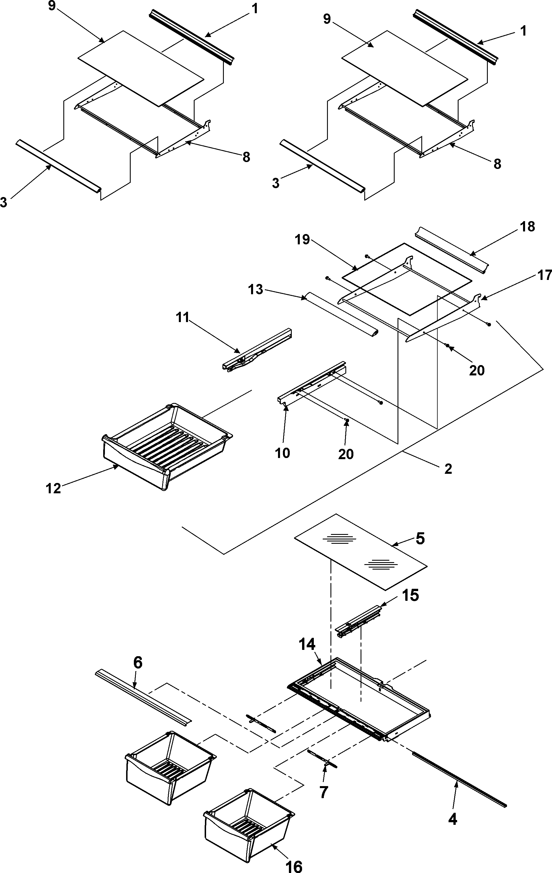 Amana ABB1922FES refrigerator shelving diagram