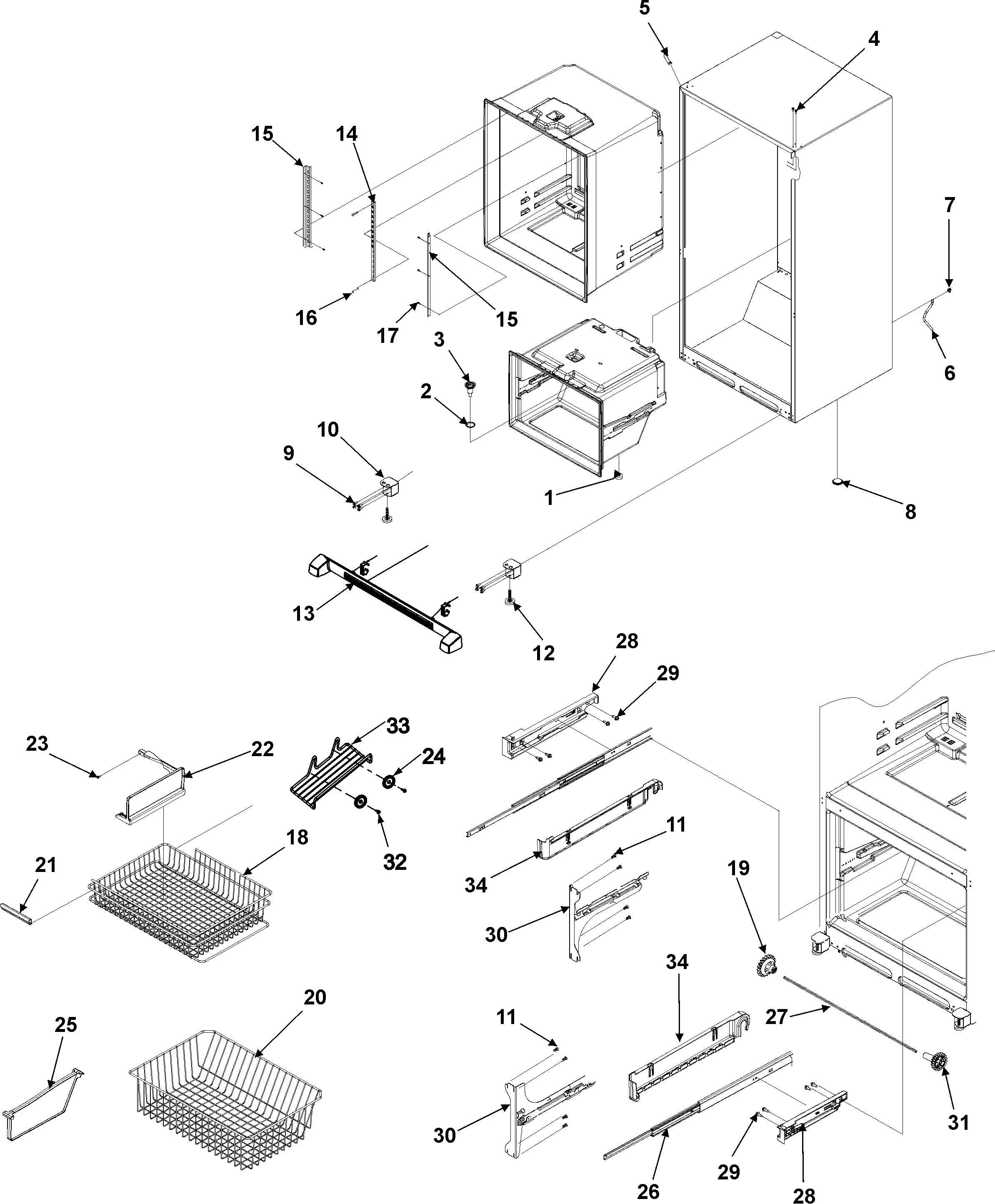 Amana ABB1922FES interior cabinet & freezer shelving diagram