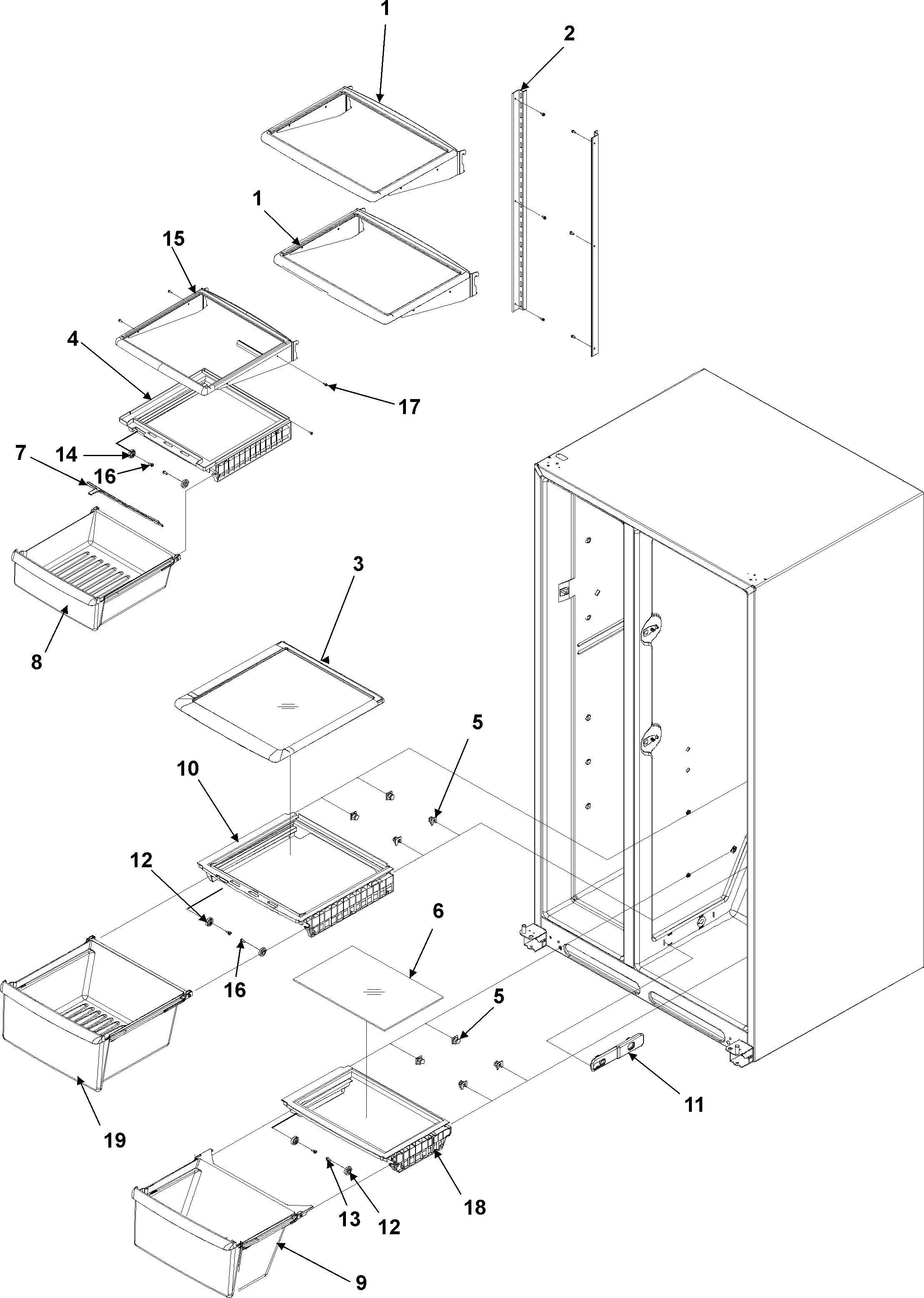 Amana AC2224GEKS crisper assy & ref shelf diagram