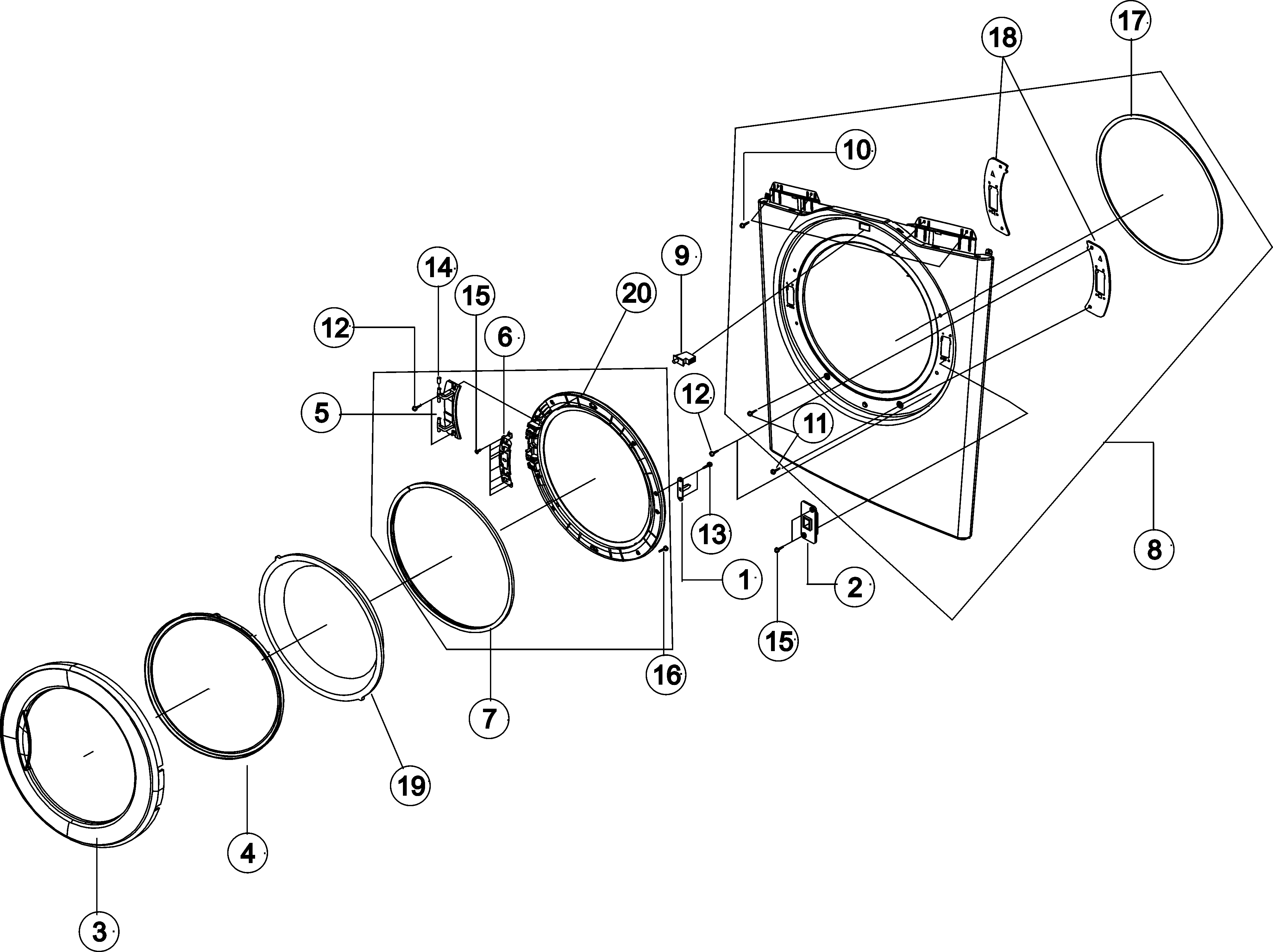 Maytag MDE6700AYW door - front panel diagram