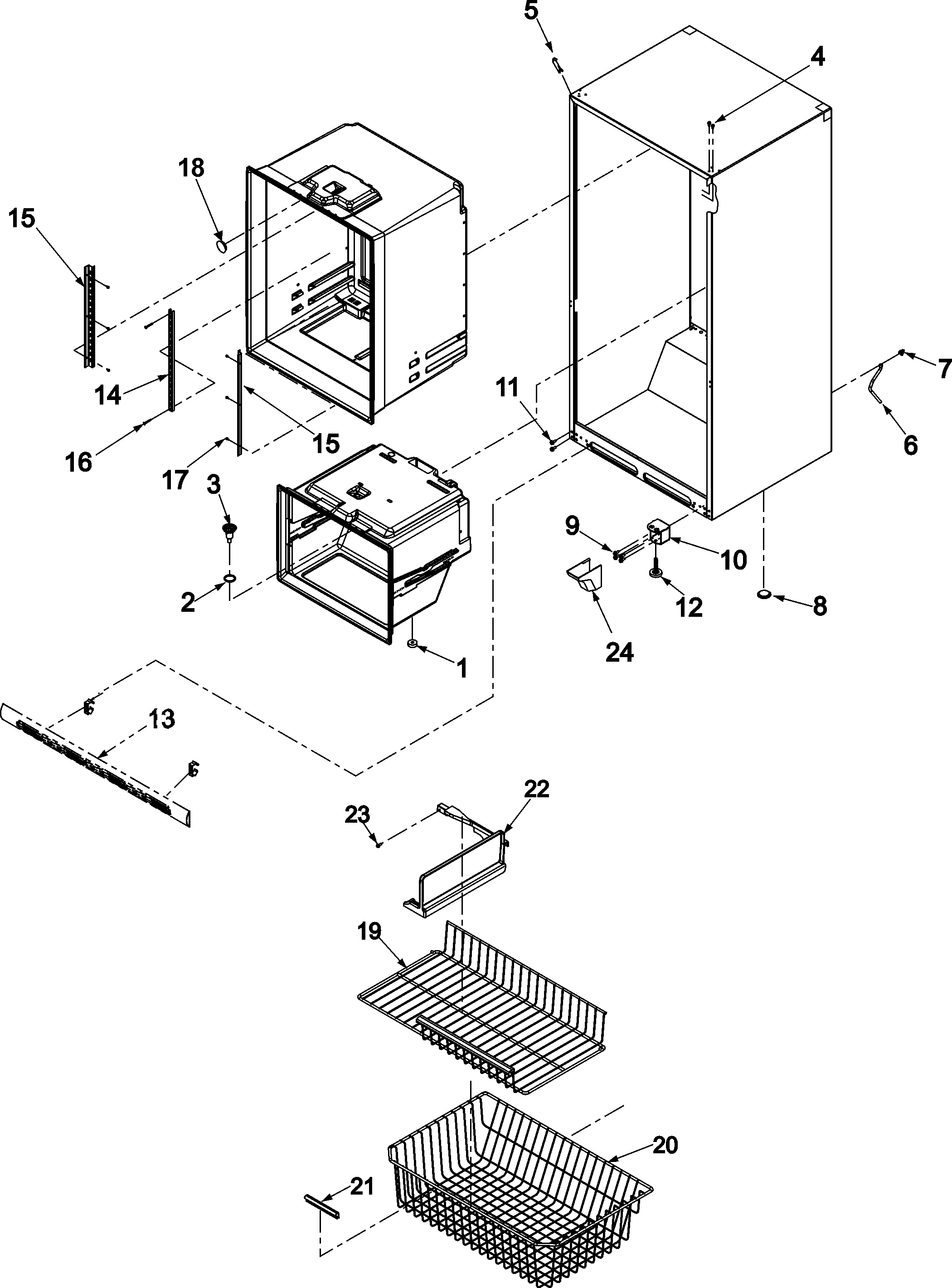 Kenmore 59675939402 interior cabinet & freezer shelving diagram