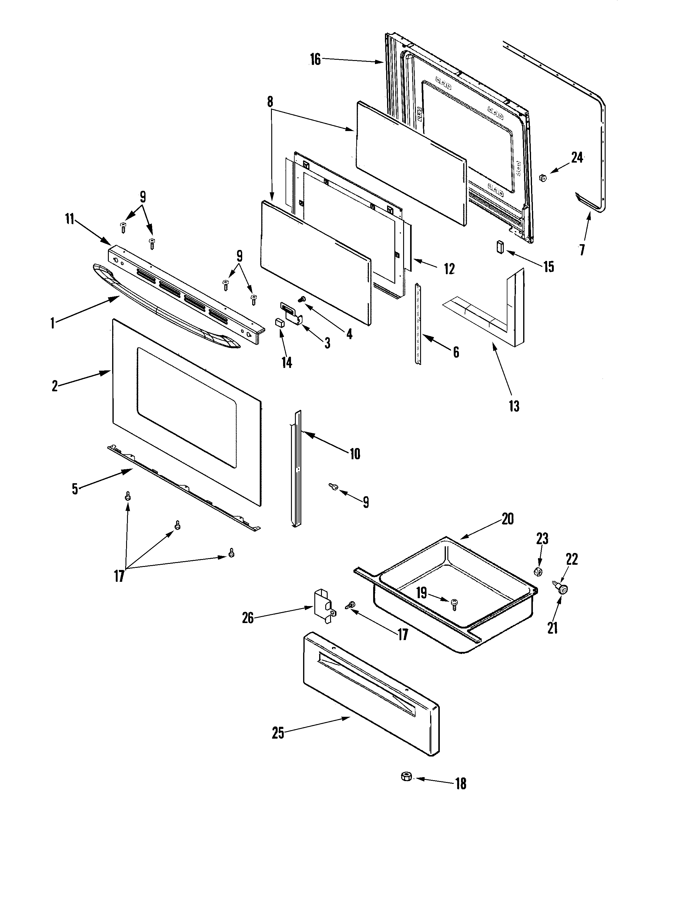 Maytag MERS751BAQ door/drawer diagram
