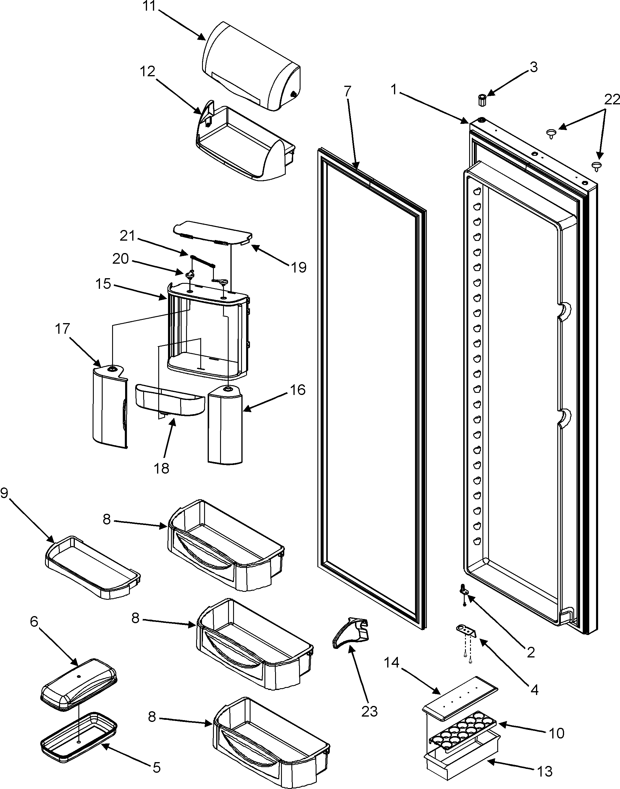Jenn-Air JSD2695KGW refrigerator door diagram