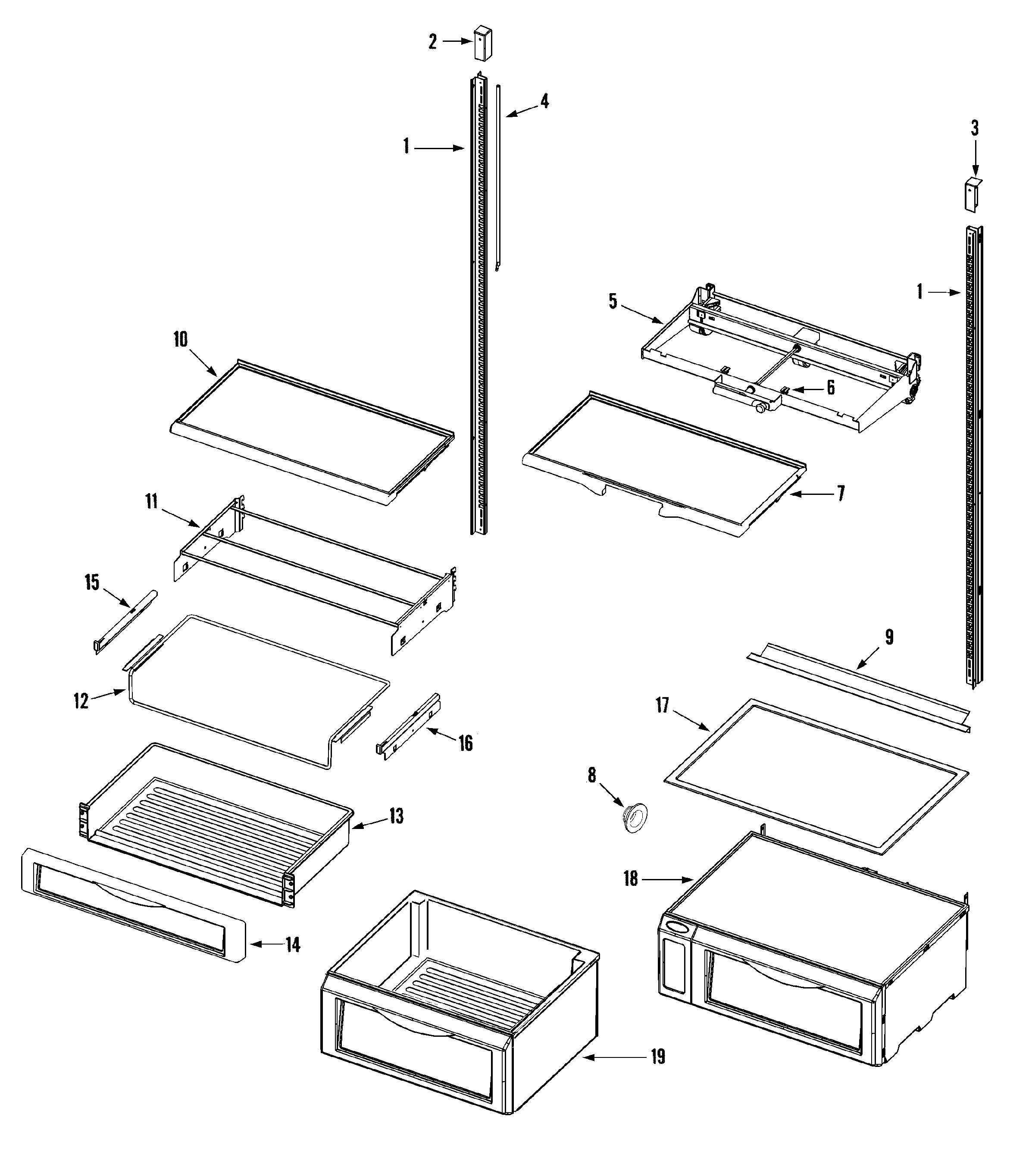 Jenn-Air JS48FBDBFA shelves & accessories (fresh food) diagram