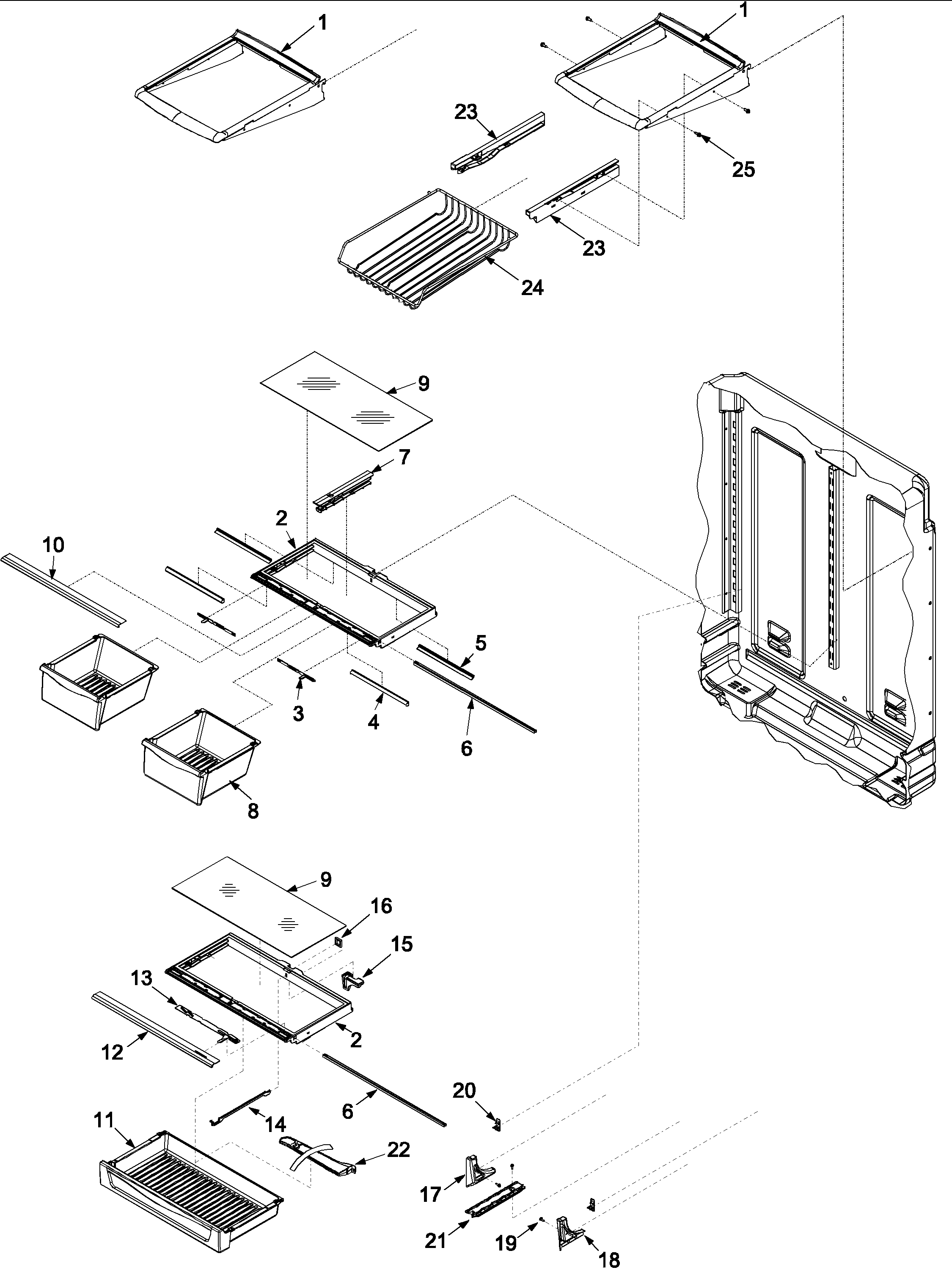 Amana ABB1927DEW refrigerator shelving diagram