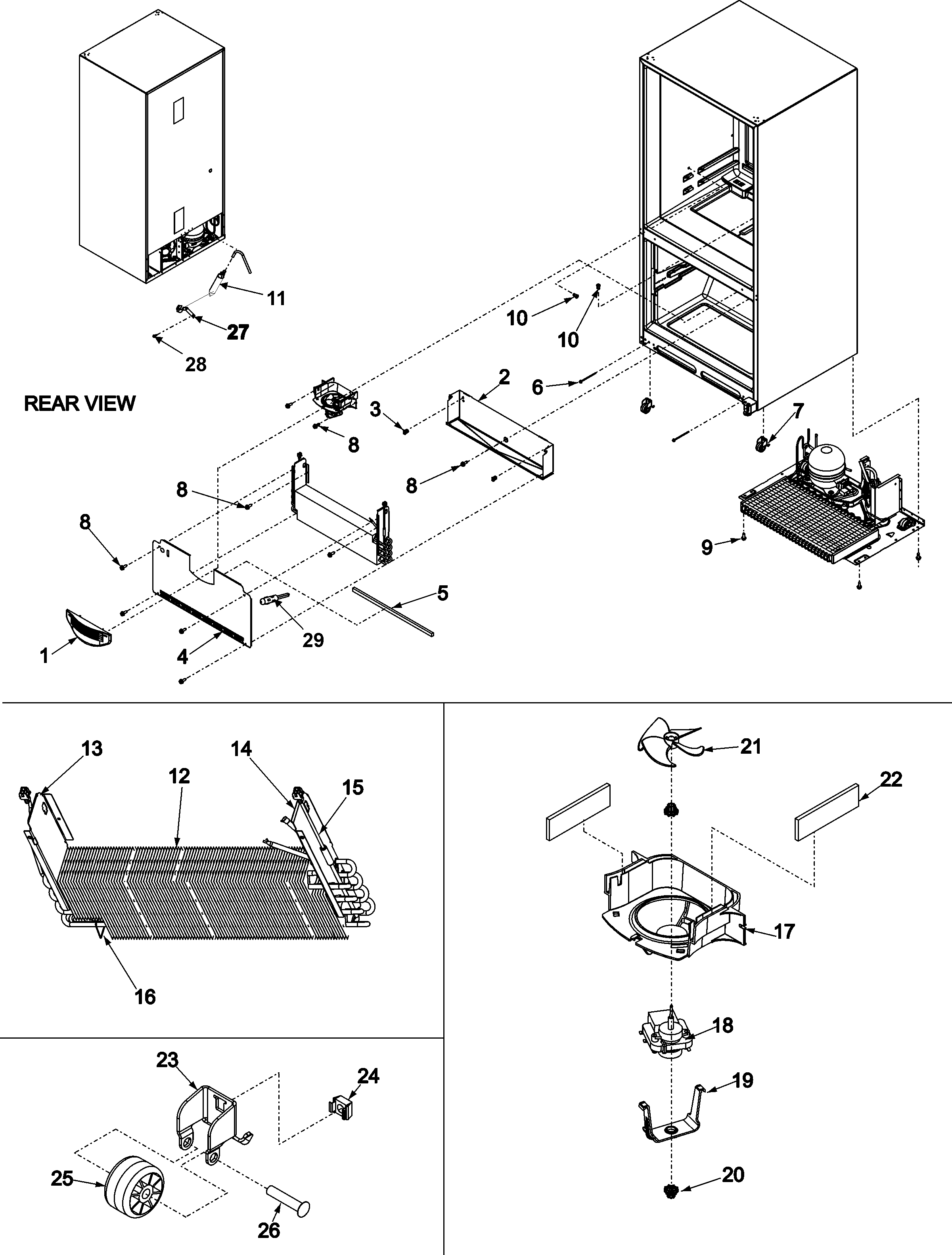 Amana ABB1927DEW evaporator area & rollers diagram
