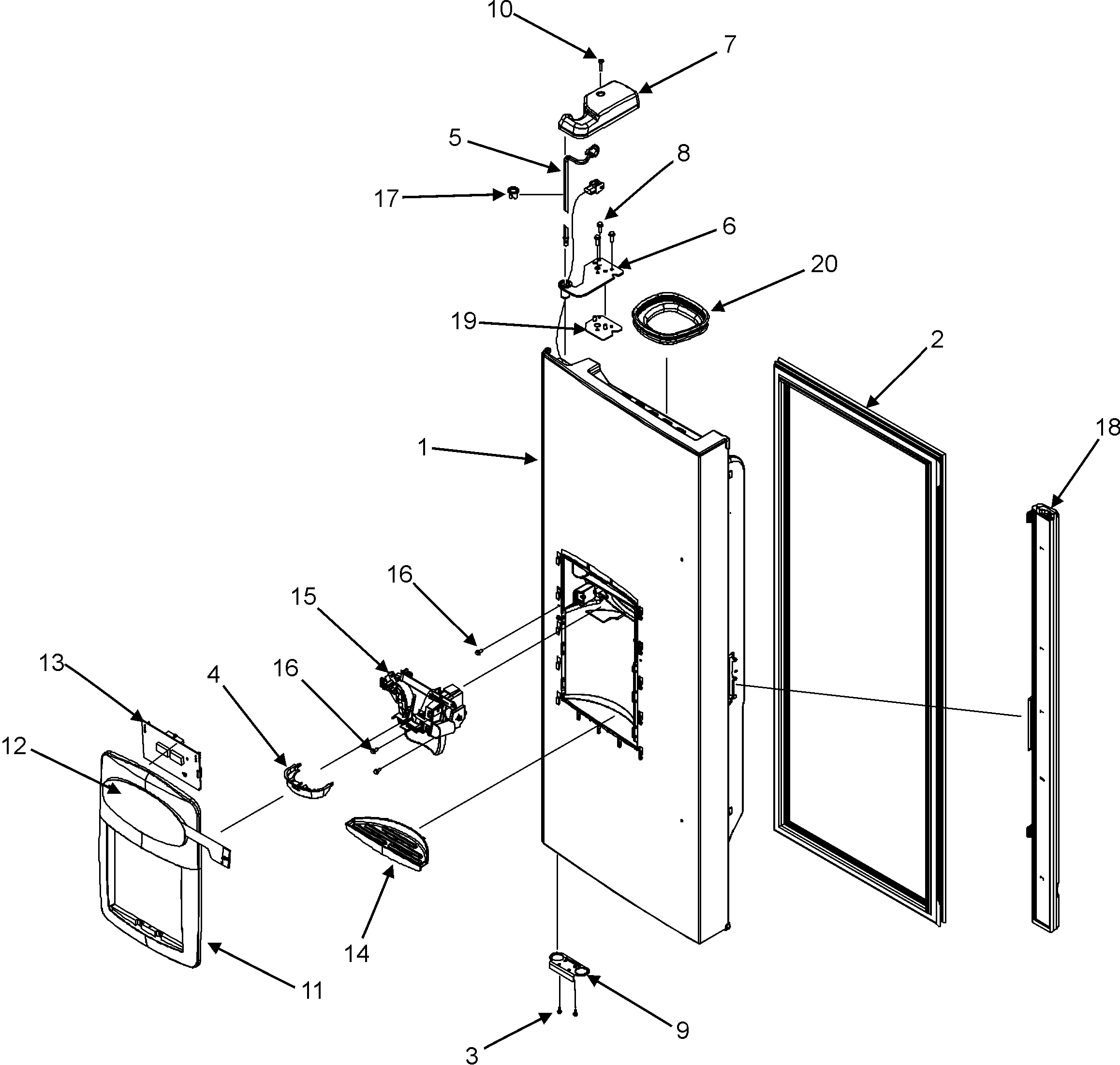 Amana AFI2538AEW left refrigerator door (ice & water) diagram