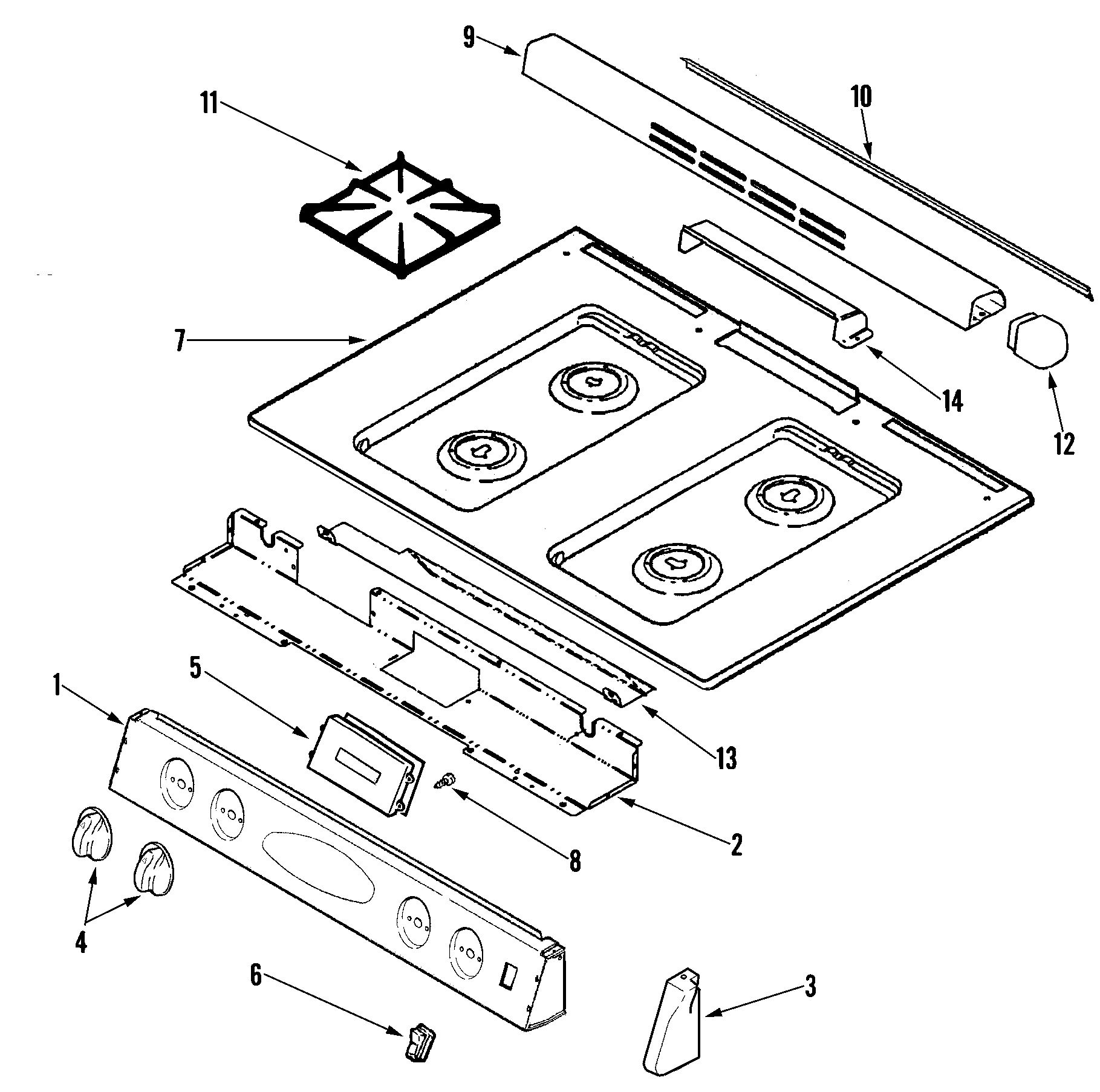 Maytag MGS5752BDW control panel/top assembly diagram