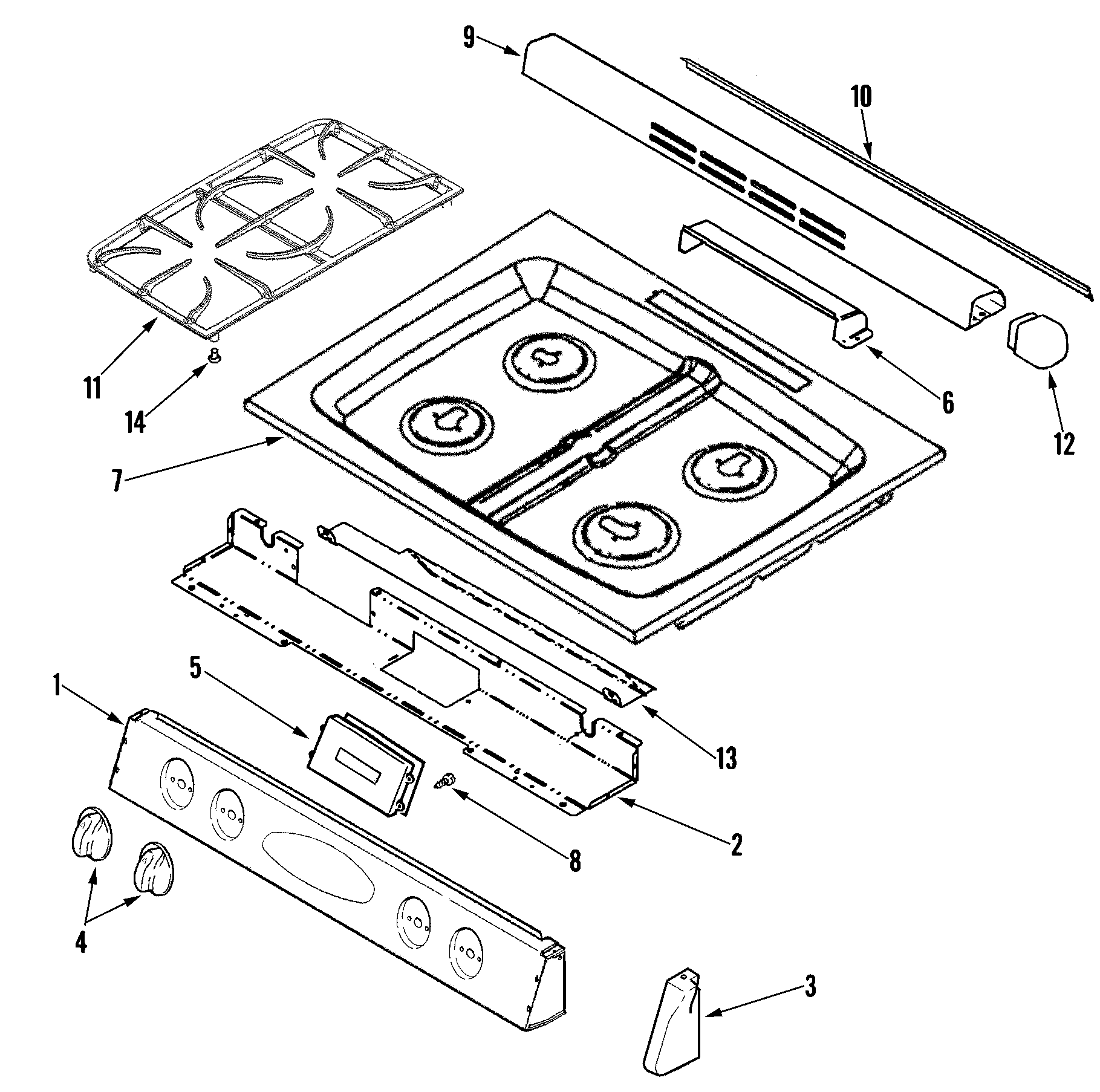 Maytag MGS5775BDB control panel/top assembly diagram