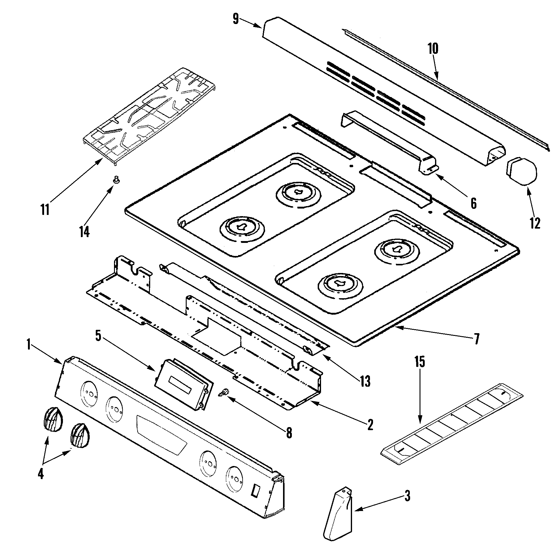 Amana AGS5730BDS control panel/top assembly diagram